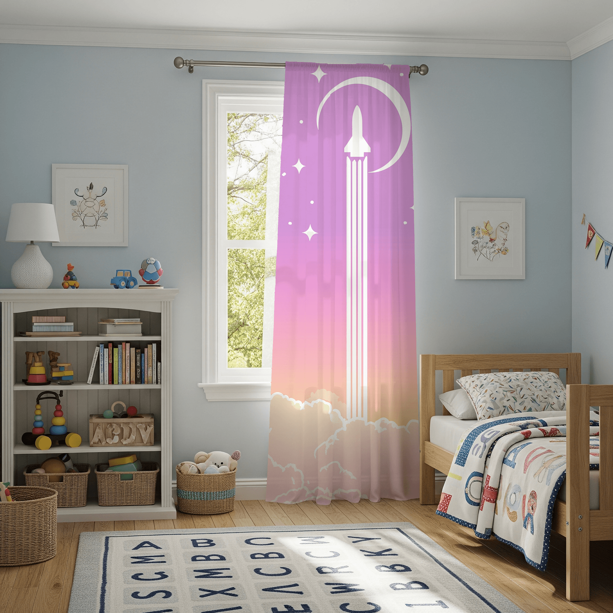 Dreamy Space-Themed Window Curtain, Celestial Decor, Pastel Drapes, Home Aesthetic, Starry Night Curtain