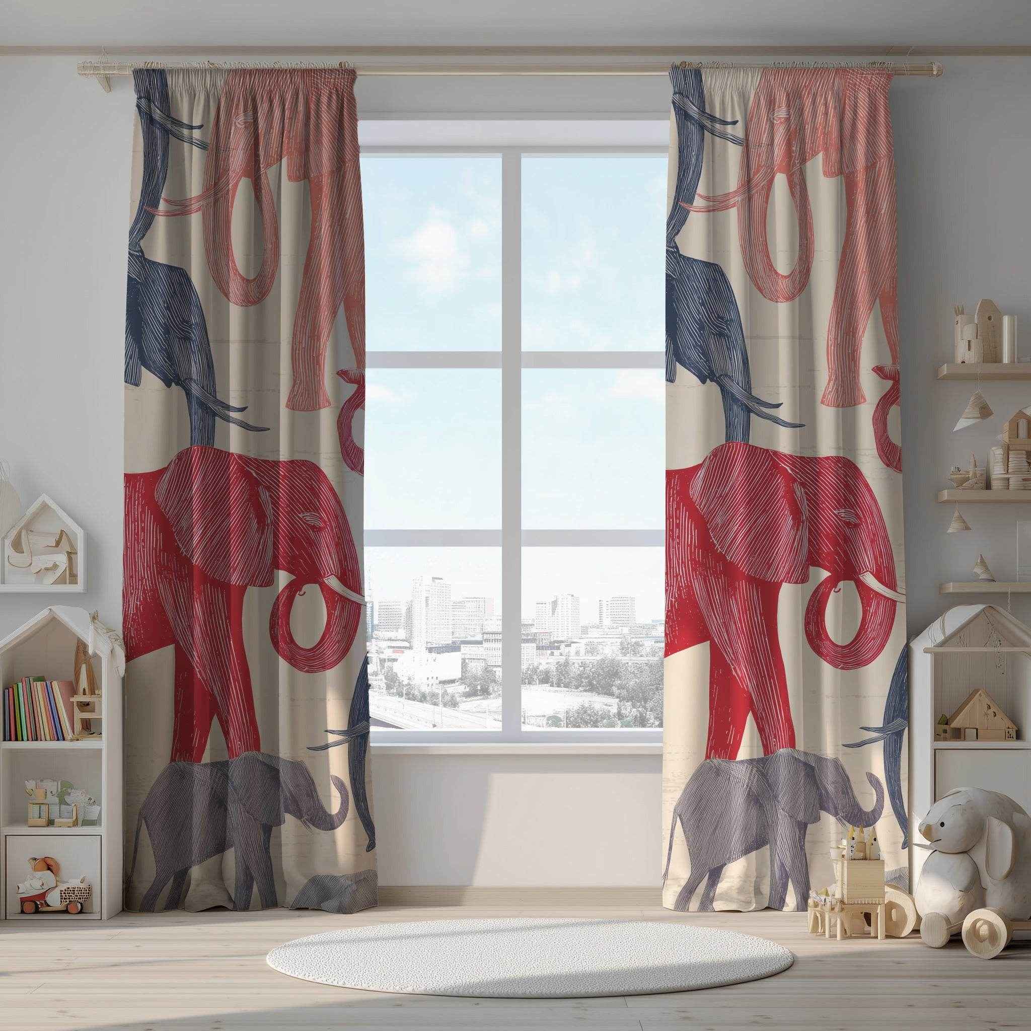 Elephant Pattern Window Curtain | Animal Print, Nursery Decor, Living Room Accent, Modern Home, Gift for Nature Lovers