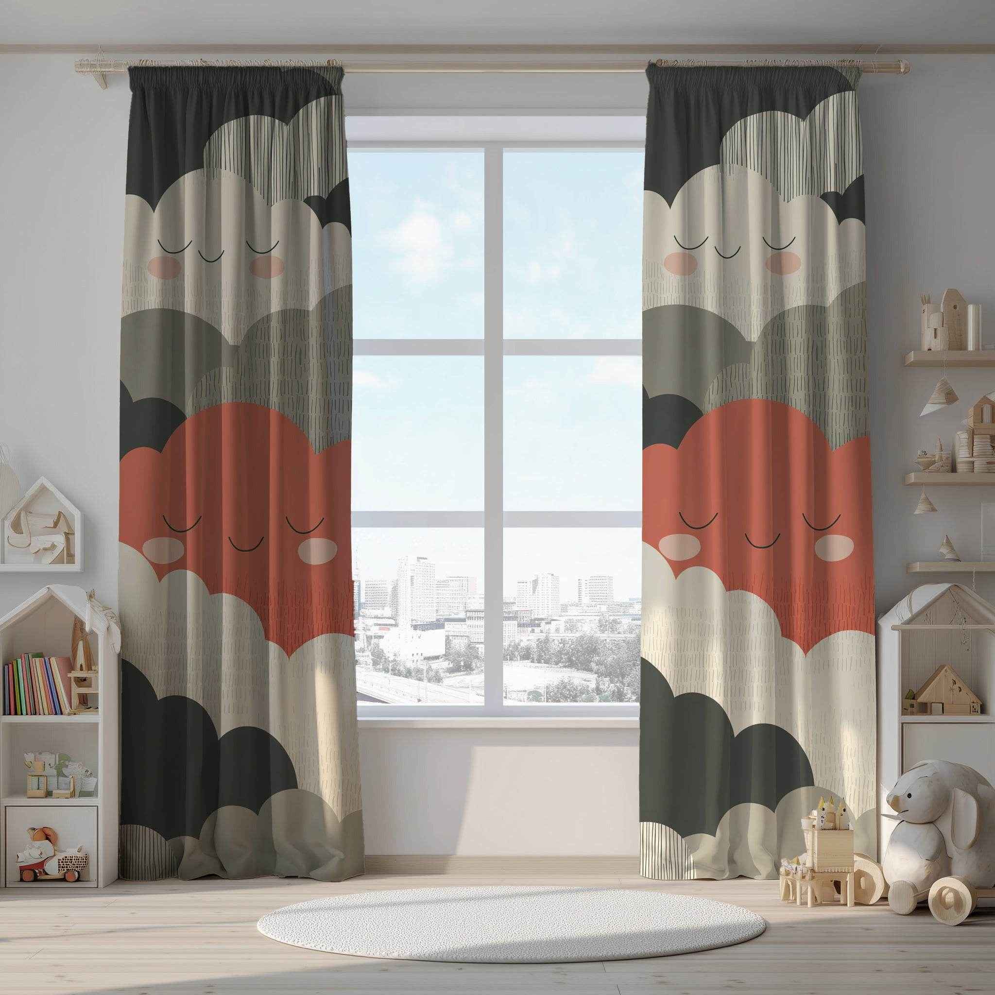 Playful Cloud Window Curtain, Kids Room Decor, Nursery Curtains, Whimsical Home Accessories, Soft Clouds Fabric Panel