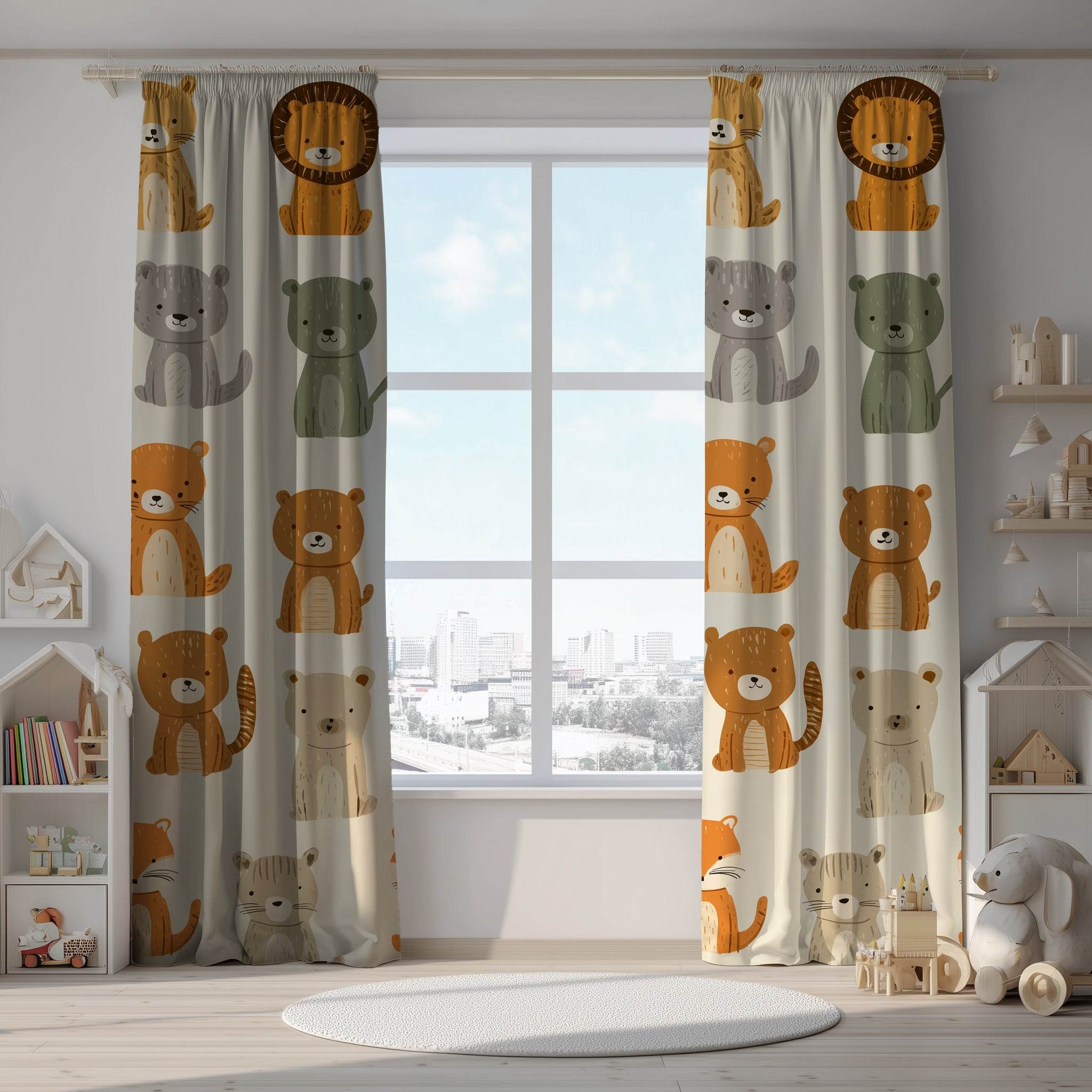 Playful Animal Pattern Window Curtain, Kids Room Decor, Nursery Curtains, Cute Drapes, Child-Friendly Window Treatment - Home Decor -