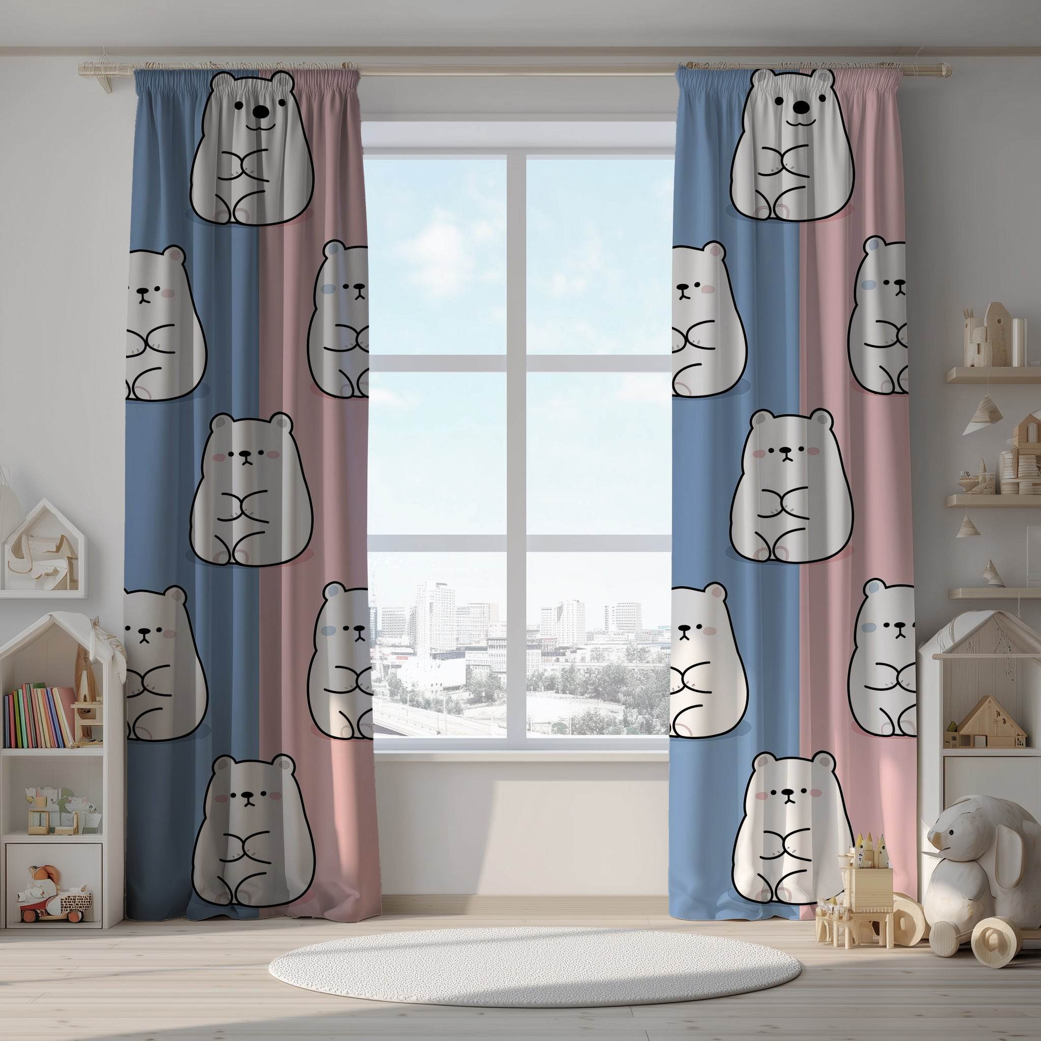 Cute Bear Pattern Window Curtain, Whimsical Home Decor, Kids Room Accent, Playful Window Treatment, Animal Lover Gift - Home Decor -