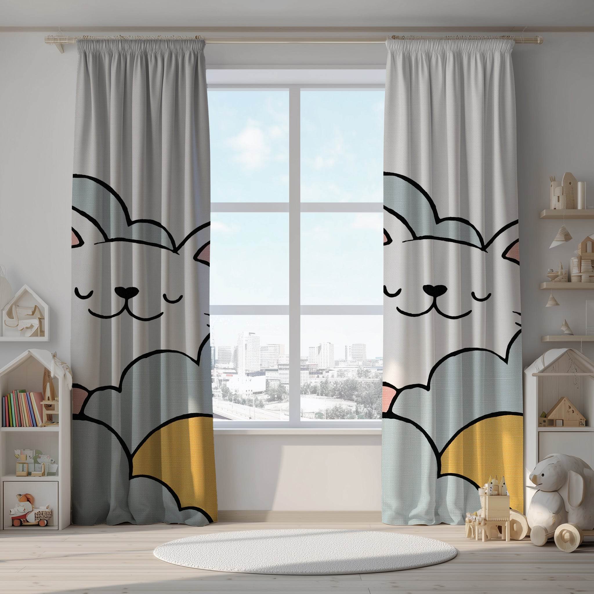 Whimsical Cat Window Curtain, Cute Decor for Cat Lovers, Nursery Curtain, Animal Theme Home Accents, Pet-Friendly Room, Cozy Living Room - Home Decor -