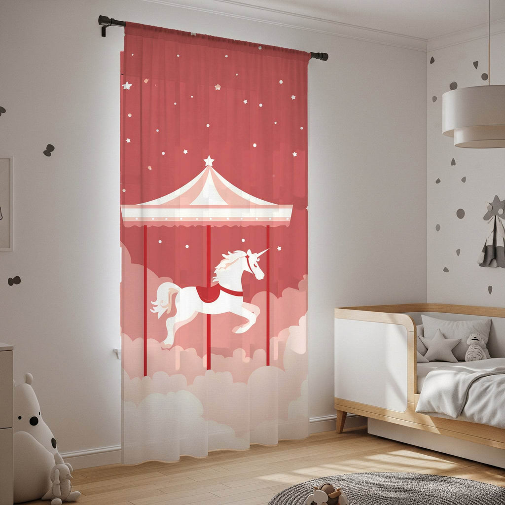 Whimsical Unicorn Carousel Window Curtain, Kids Room Decor, Nursery Curtains, Fairy Tale Decor, Magical Home Accessories - Home Decor -