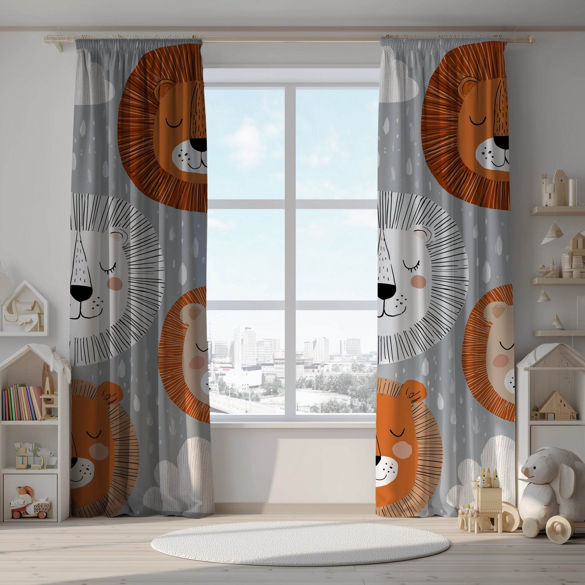 Cute Lion Window Curtain for Kids Room, Animal Nursery Decor, Playroom Curtains, Jungle Theme, Gifts for Baby Shower - Home Decor -