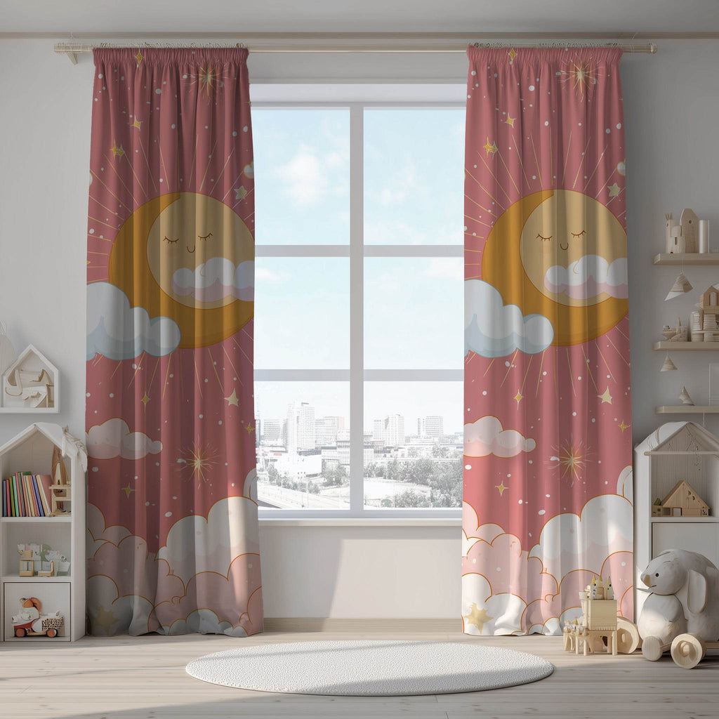 Whimsical Sun and Clouds Window Curtain, Nursery Decor, Kids Room, Playroom, Home Decor, Bright and Cheerful - Home Decor -