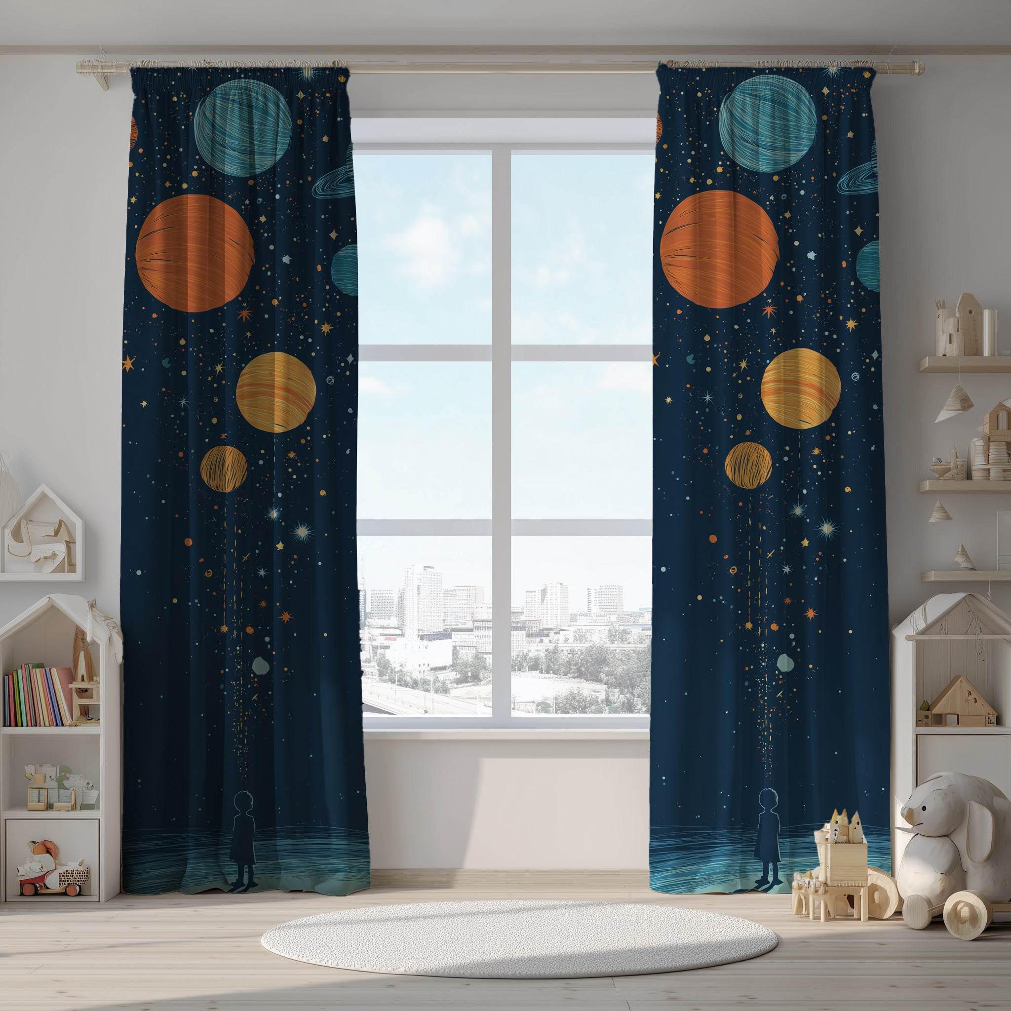 Celestial Window Curtain, Planetary Decor, Kids Room Curtains, Space Themed Window Treatment, Celestial Home Accessories - Home Decor -