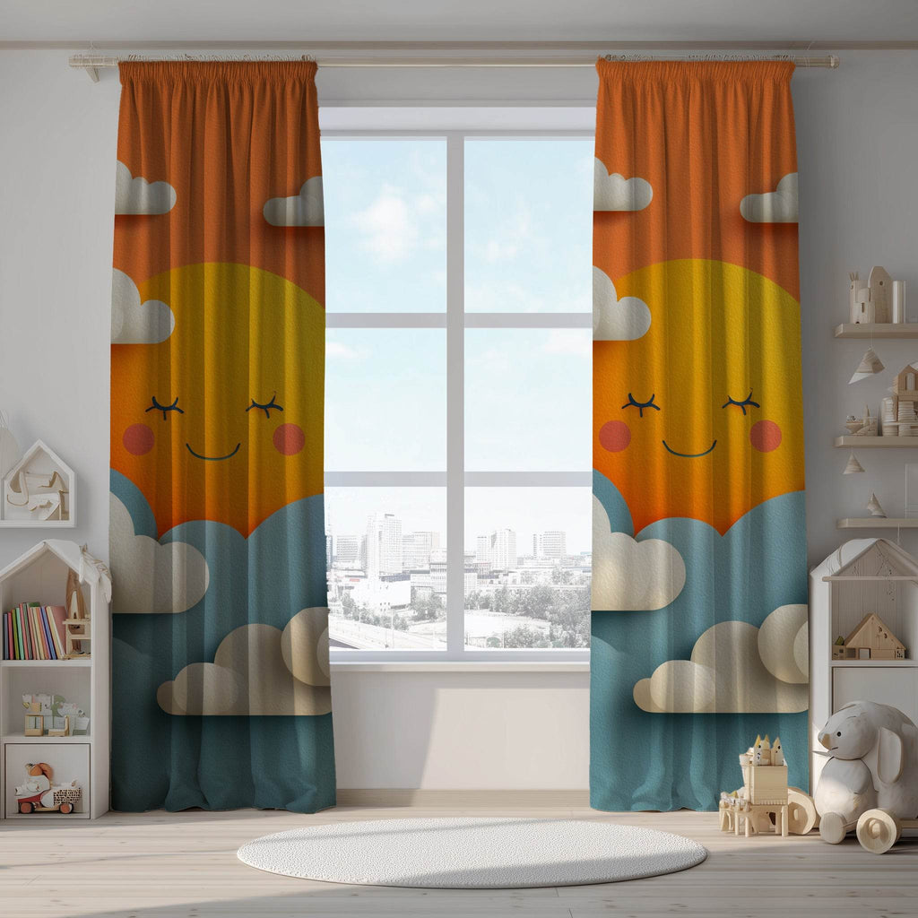 Cheerful Sun Themed Window Curtain, Playful Nursery Decor, Kids Room Accessories, Bright Home Decor, Sunny Day Vibe - Home Decor -