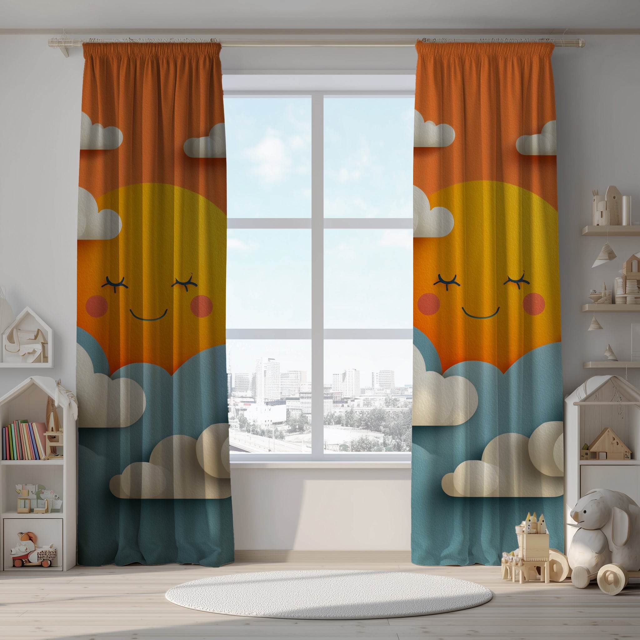 Cheerful Sun Themed Window Curtain, Playful Nursery Decor, Kids Room Accessories, Bright Home Decor, Sunny Day Vibe - Home Decor -