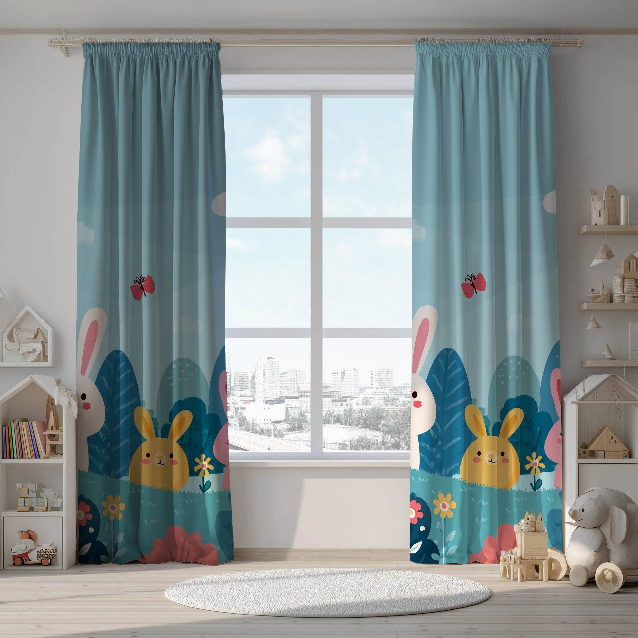 Whimsical Bunny Window Curtain, Cute Animal Decor, Kids Room Curtains, Spring Home Decor, Nursery Decoration, Playful Rabbit Theme - Home Decor -