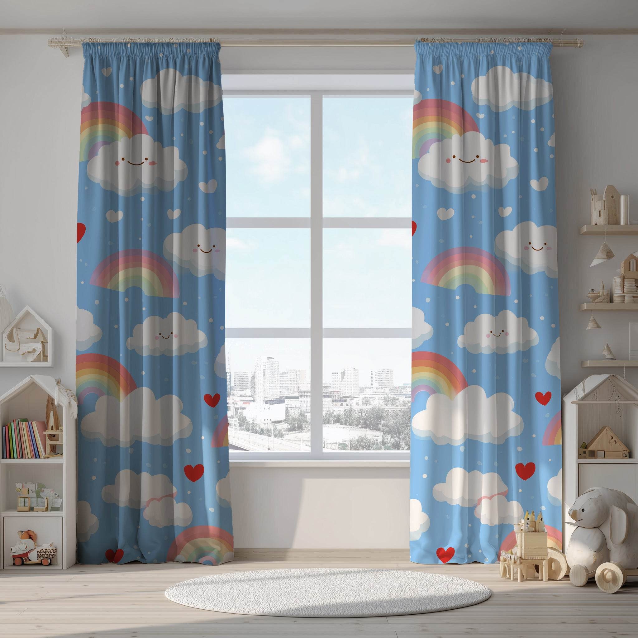 Whimsical Cloud & Rainbow Window Curtain | Colorful Kids Room Decor, Nursery Curtains, Playroom Accessory, Cheerful Home Accent, Gift [...] - Home Decor -