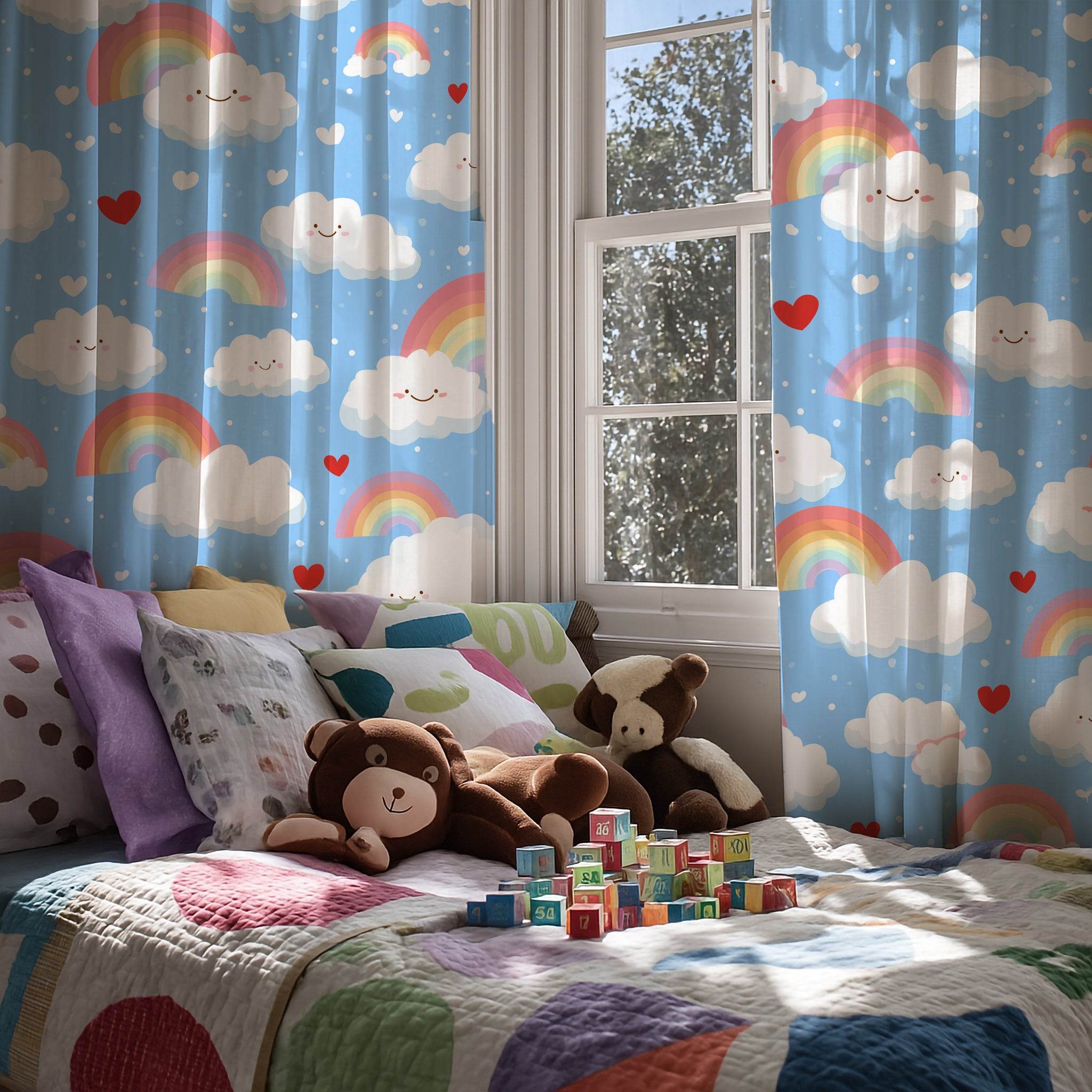 Whimsical Cloud & Rainbow Window Curtain | Colorful Kids Room Decor, Nursery Curtains, Playroom Accessory, Cheerful Home Accent, Gift [...] - Home Decor -