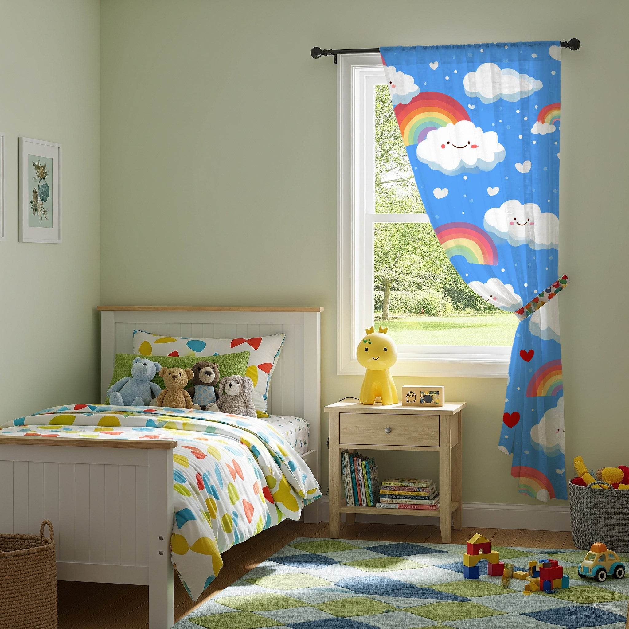 Whimsical Cloud & Rainbow Window Curtain | Colorful Kids Room Decor, Nursery Curtains, Playroom Accessory, Cheerful Home Accent, Gift [...] - Home Decor -