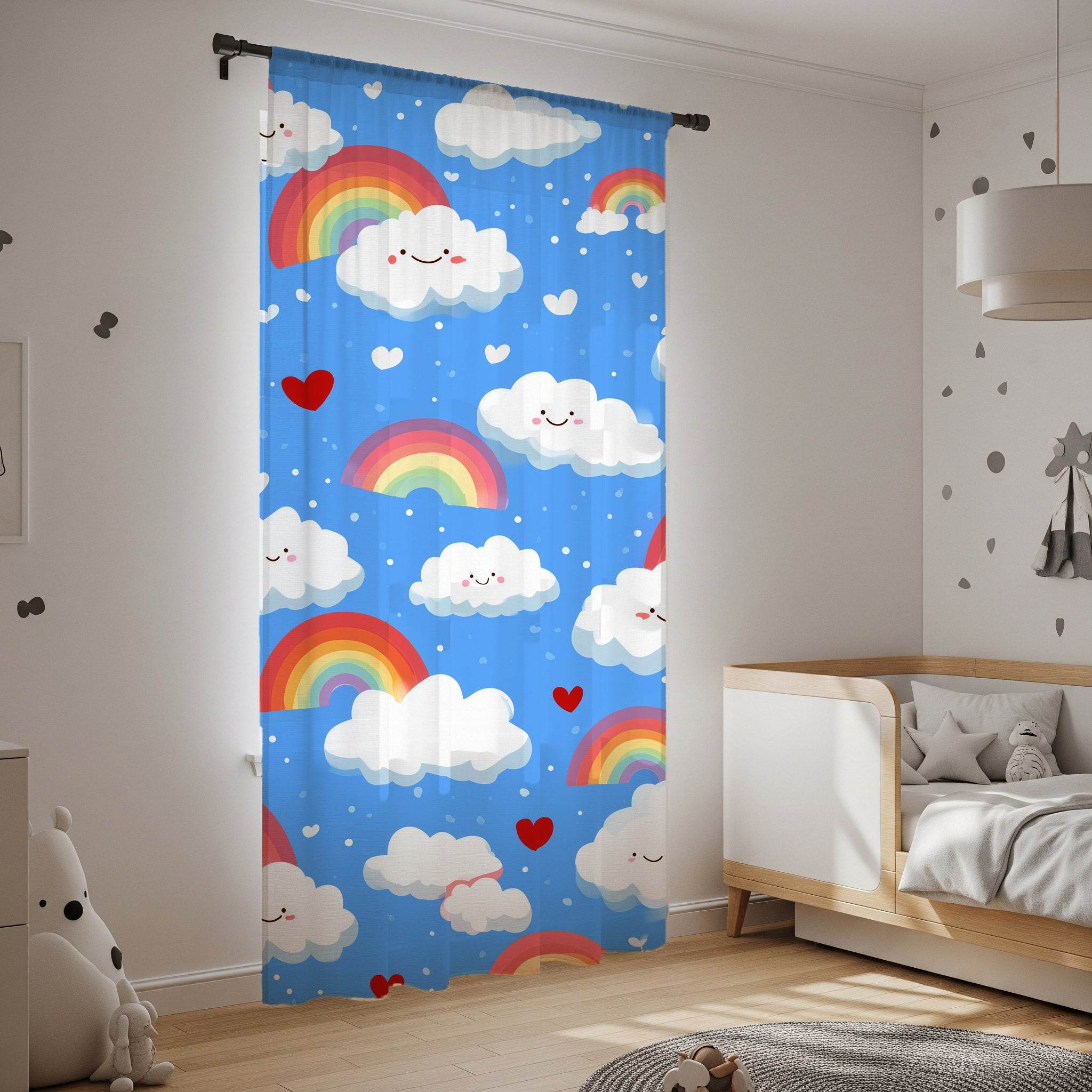 Whimsical Cloud & Rainbow Window Curtain | Colorful Kids Room Decor, Nursery Curtains, Playroom Accessory, Cheerful Home Accent, Gift [...] - Home Decor -