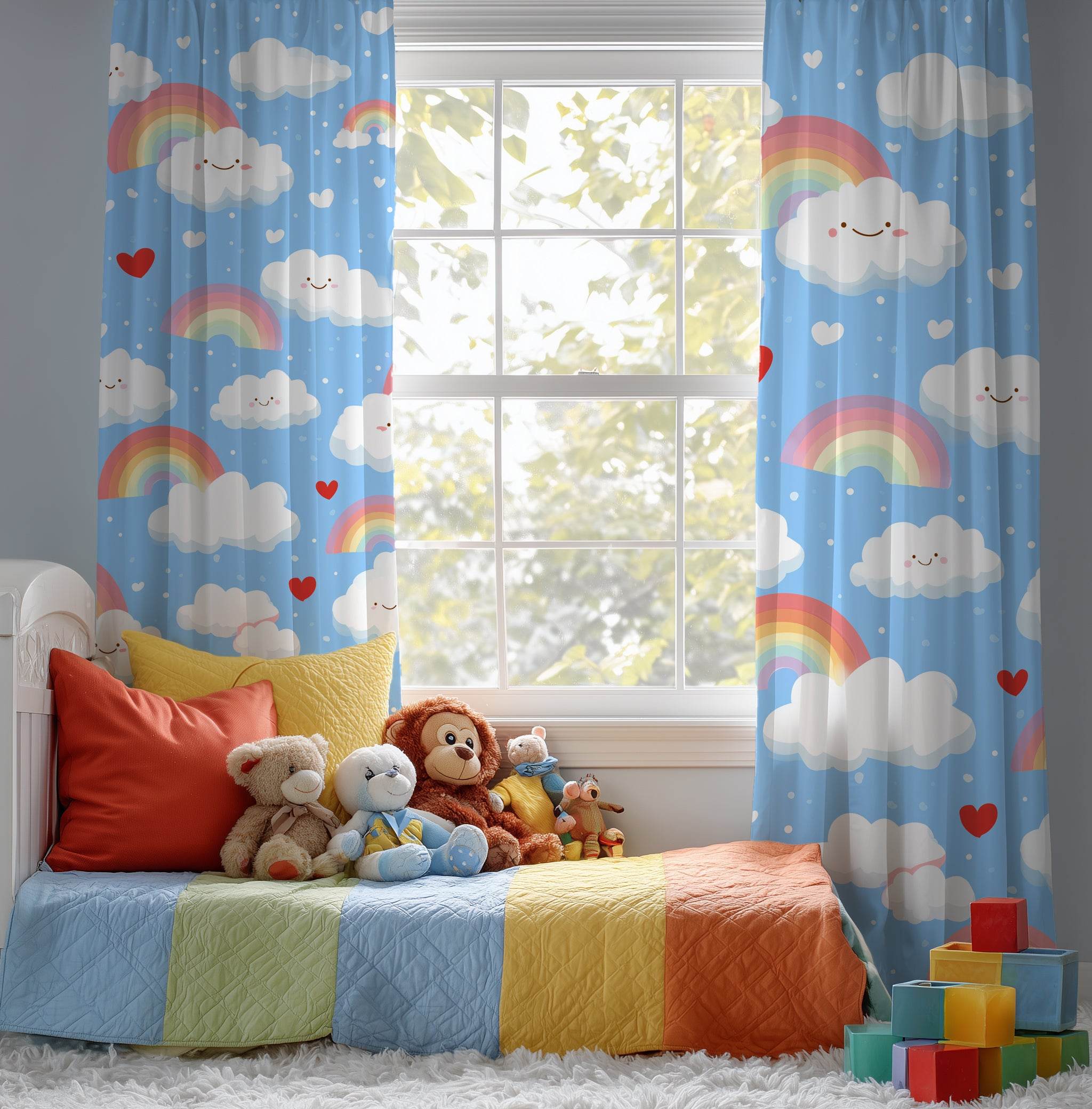 Whimsical Cloud & Rainbow Window Curtain | Colorful Kids Room Decor, Nursery Curtains, Playroom Accessory, Cheerful Home Accent, Gift [...] - Home Decor -