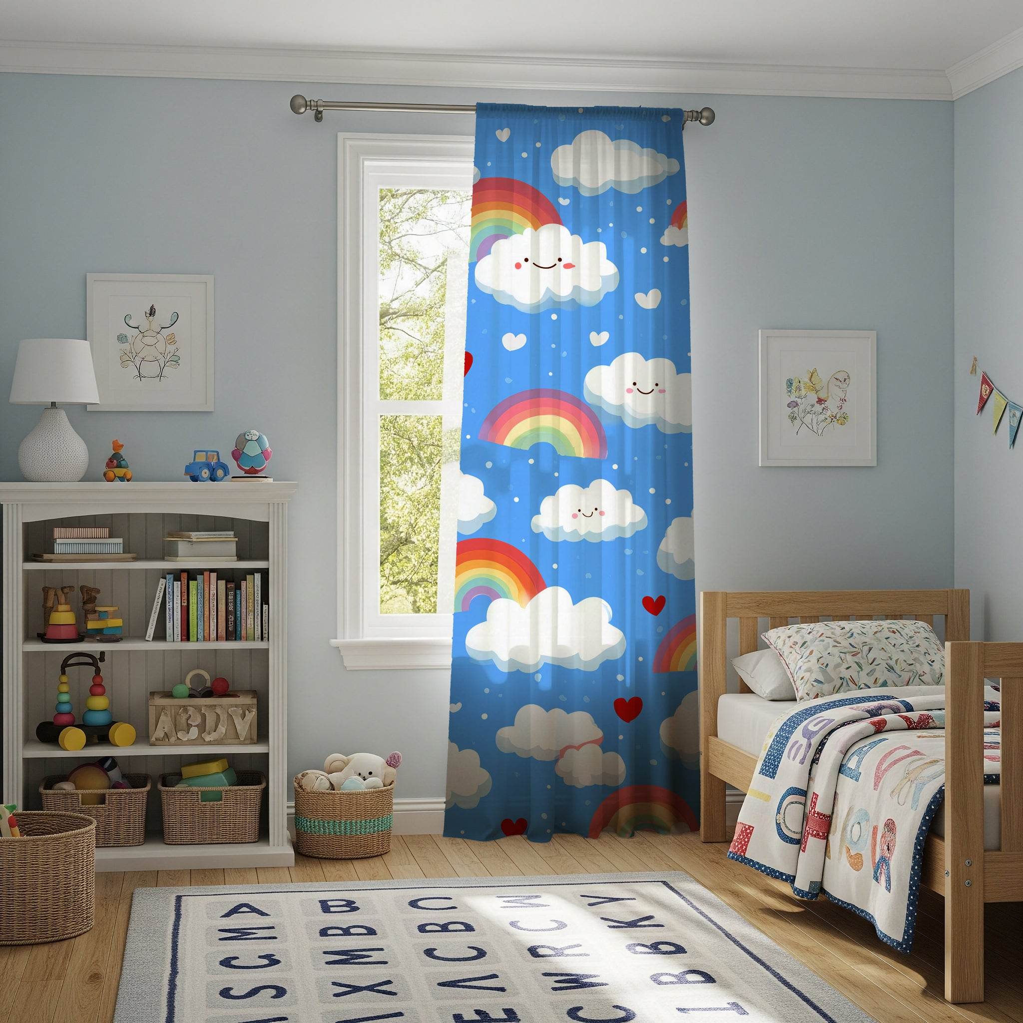 Whimsical Cloud & Rainbow Window Curtain | Colorful Kids Room Decor, Nursery Curtains, Playroom Accessory, Cheerful Home Accent, Gift [...] - Home Decor -