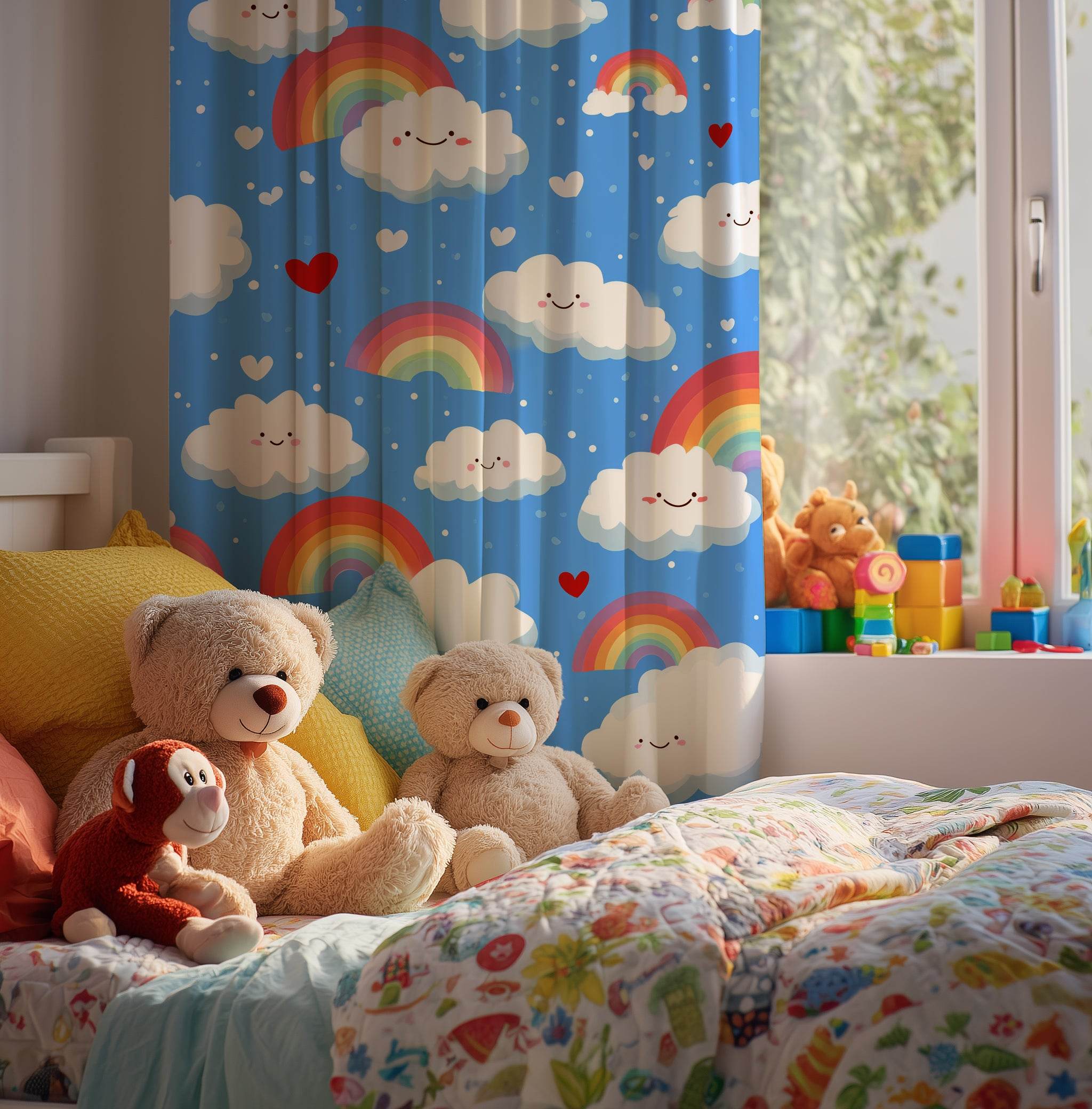 Whimsical Cloud & Rainbow Window Curtain | Colorful Kids Room Decor, Nursery Curtains, Playroom Accessory, Cheerful Home Accent, Gift [...] - Home Decor -