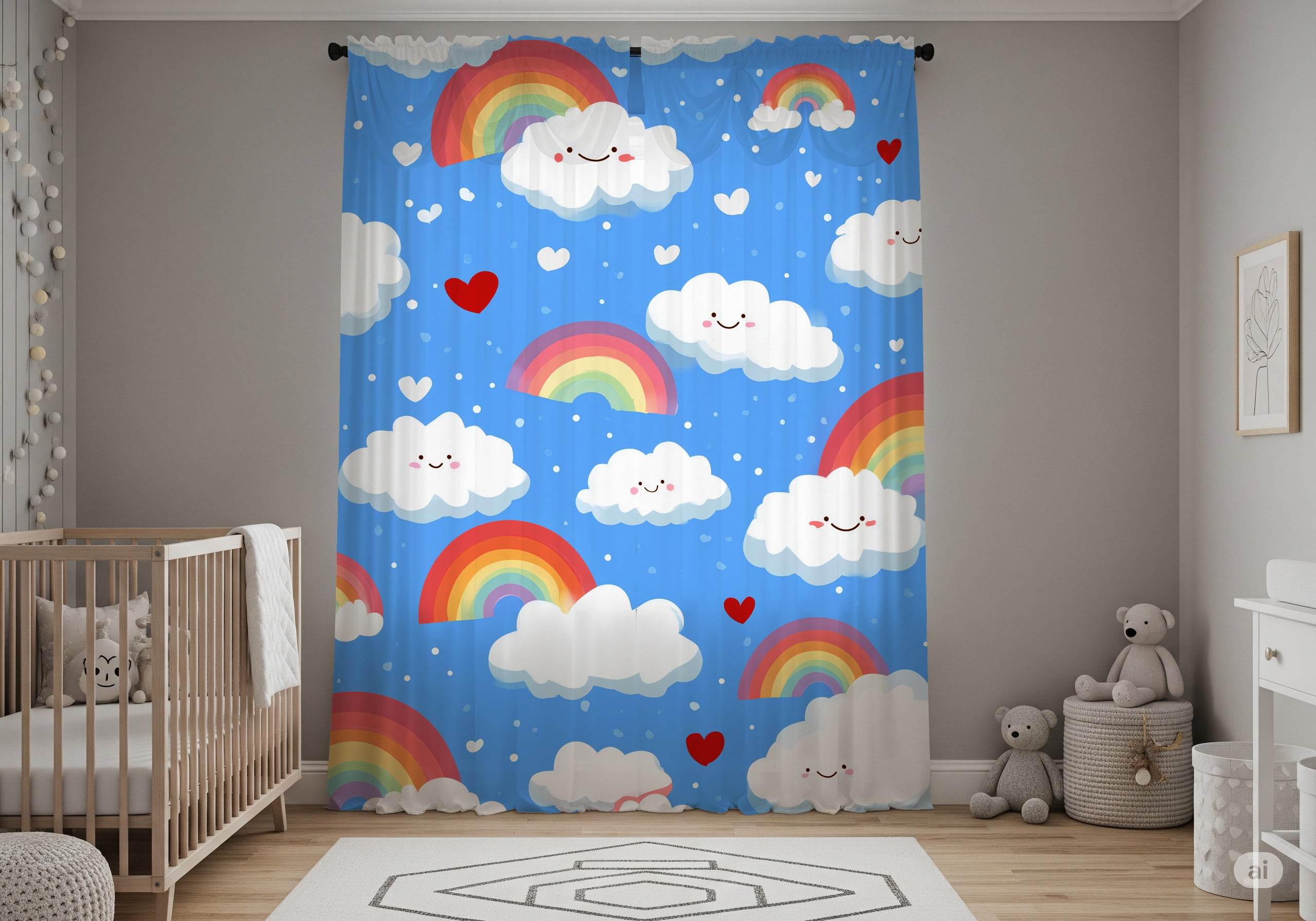 Whimsical Cloud & Rainbow Window Curtain | Colorful Kids Room Decor, Nursery Curtains, Playroom Accessory, Cheerful Home Accent, Gift [...] - Home Decor -