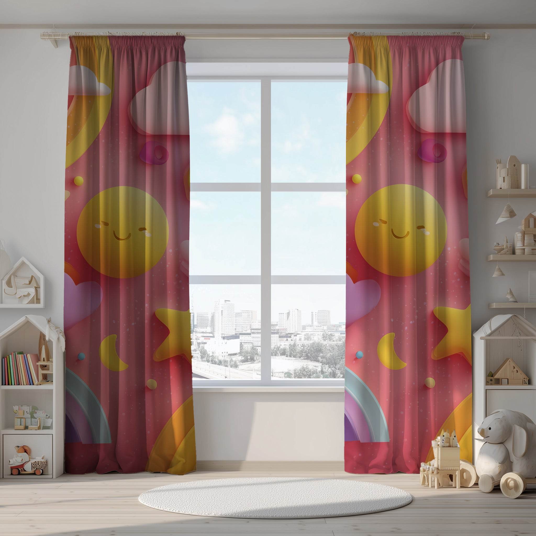Playful Pastel Window Curtain - Whimsical Decor for Kids' Rooms, Nursery, Rainbow Theme, Cheerful Atmosphere, Home Decor - Home Decor -