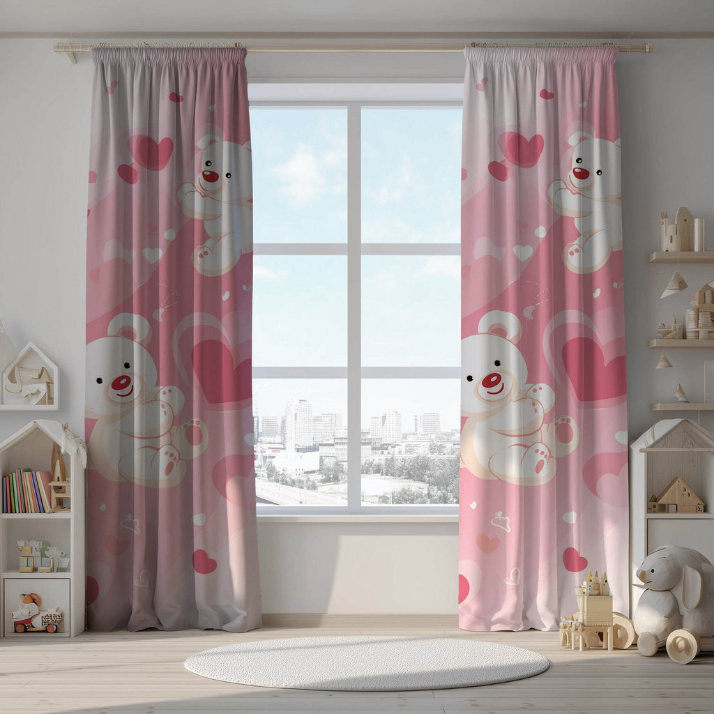Adorable Bear Love Window Curtain, Cute Nursery Decor, Kids Room, Valentine Gift, Heart Theme, Playful Design - Home Decor -