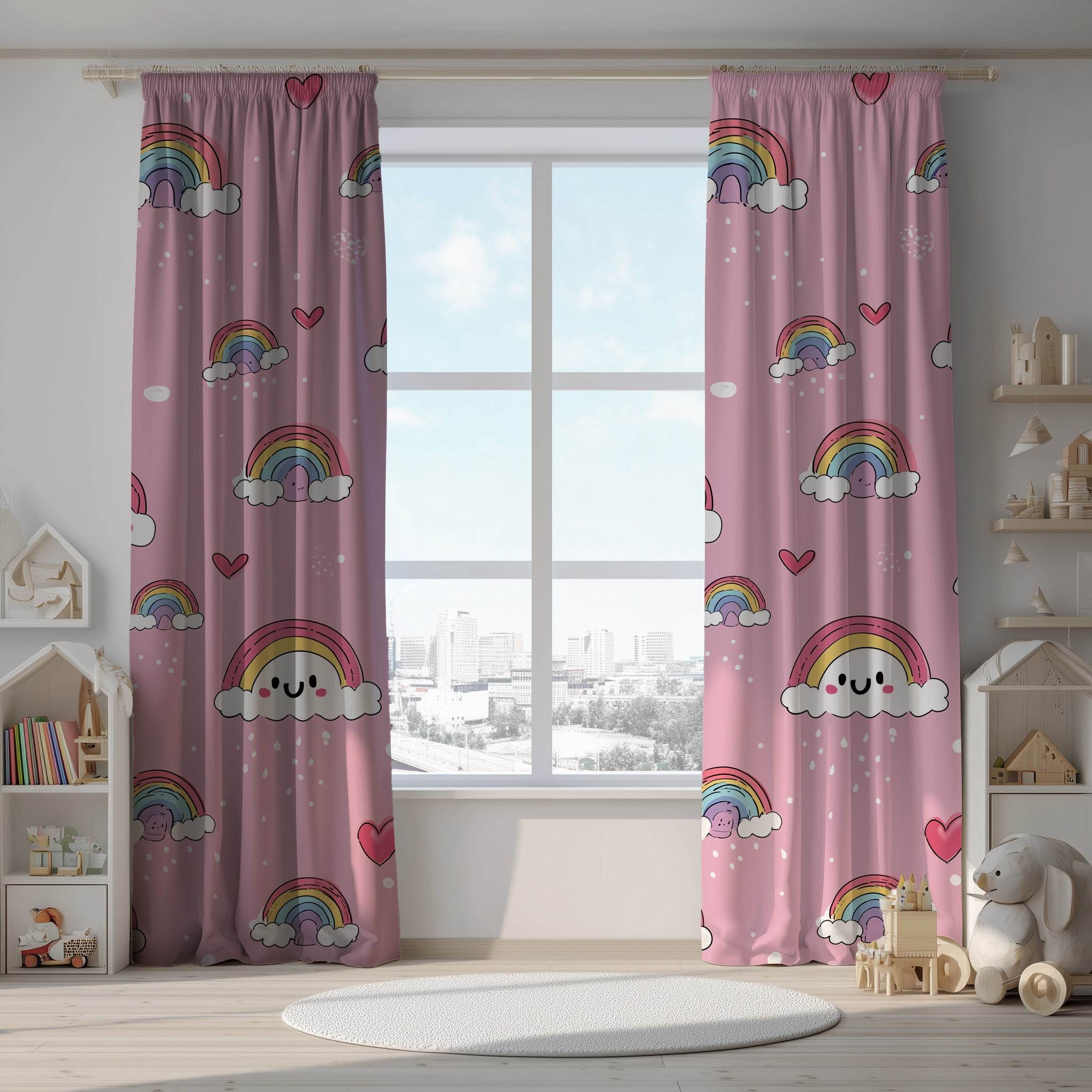 Cute Rainbow Window Curtain, Kids Room Decor, Pastel Curtains, Gift for Nursery, Playroom Window Treatment - Home Decor -