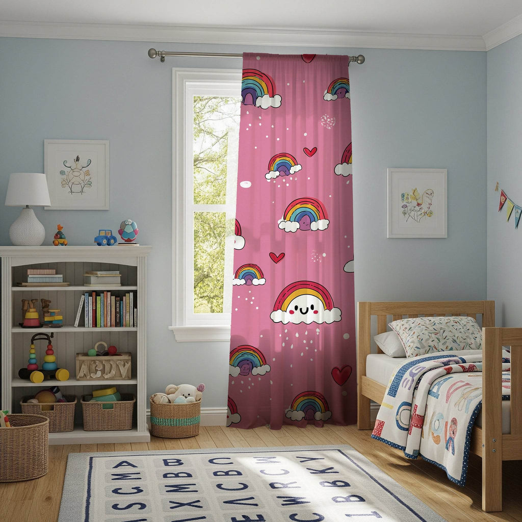 Cute Rainbow Window Curtain, Kids Room Decor, Pastel Curtains, Gift for Nursery, Playroom Window Treatment - Home Decor -