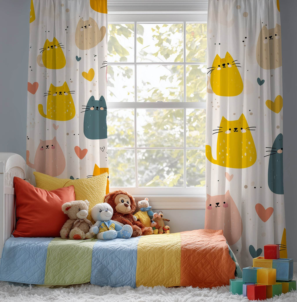 Cute Cat Window Curtain, Adorable Feline Drapes, Pet Lover Home Decor, Kitten Themed Curtains for Kids Room, Animal Print Window Treatment - Home Decor -
