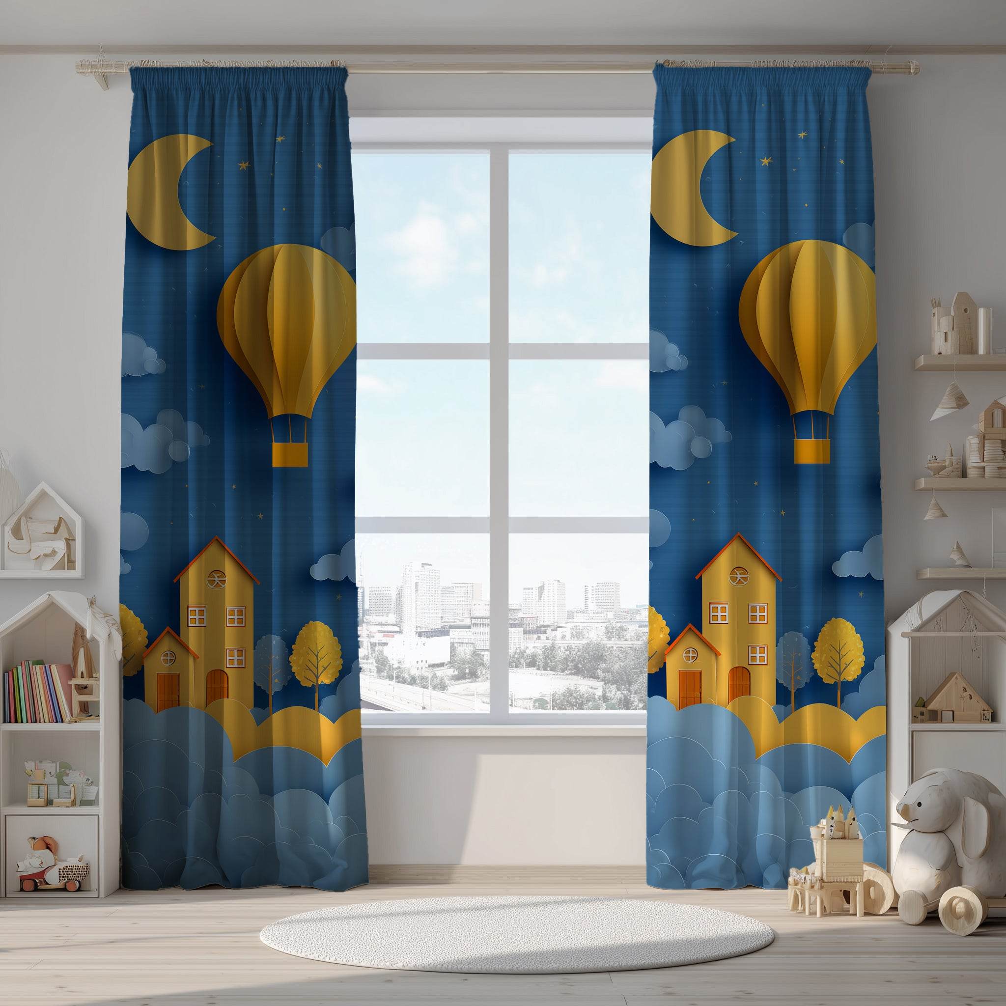 Whimsical Hot Air Balloon Window Curtain, Dreamy Nursery Decor, Kids Room Window Treatment, Light Filter, Playful Atmosphere, Gift for [...] - Home Decor -