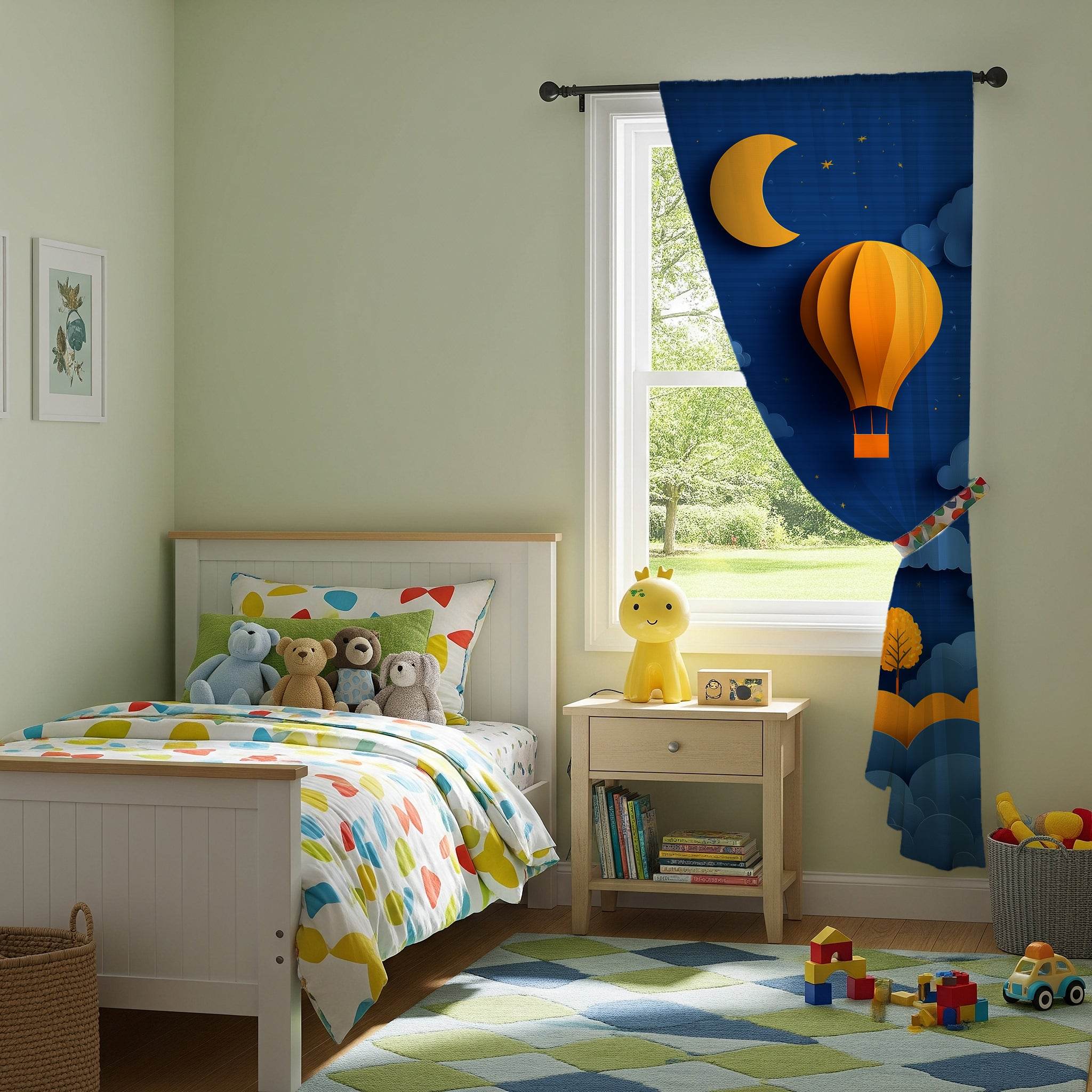 Whimsical Hot Air Balloon Window Curtain, Dreamy Nursery Decor, Kids Room Window Treatment, Light Filter, Playful Atmosphere, Gift for [...] - Home Decor -