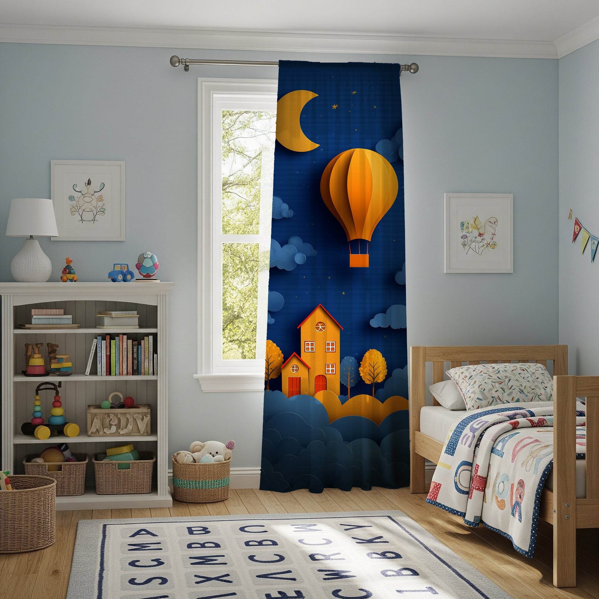 Whimsical Hot Air Balloon Window Curtain, Dreamy Nursery Decor, Kids Room Window Treatment, Light Filter, Playful Atmosphere, Gift for [...] - Home Decor -