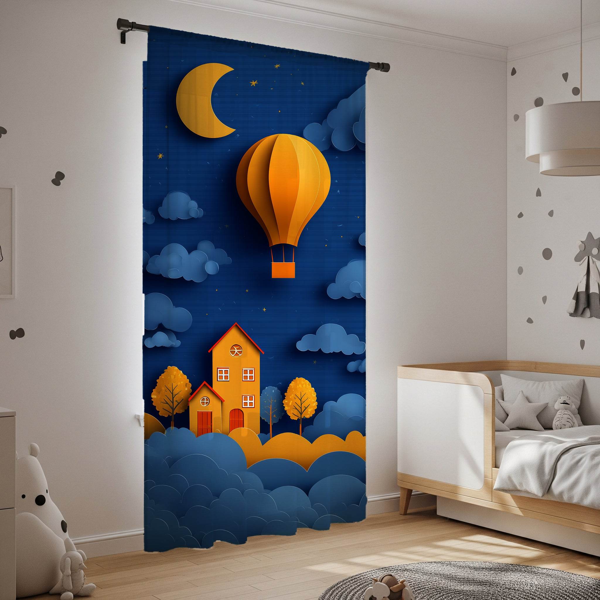 Whimsical Hot Air Balloon Window Curtain, Dreamy Nursery Decor, Kids Room Window Treatment, Light Filter, Playful Atmosphere, Gift for [...] - Home Decor -