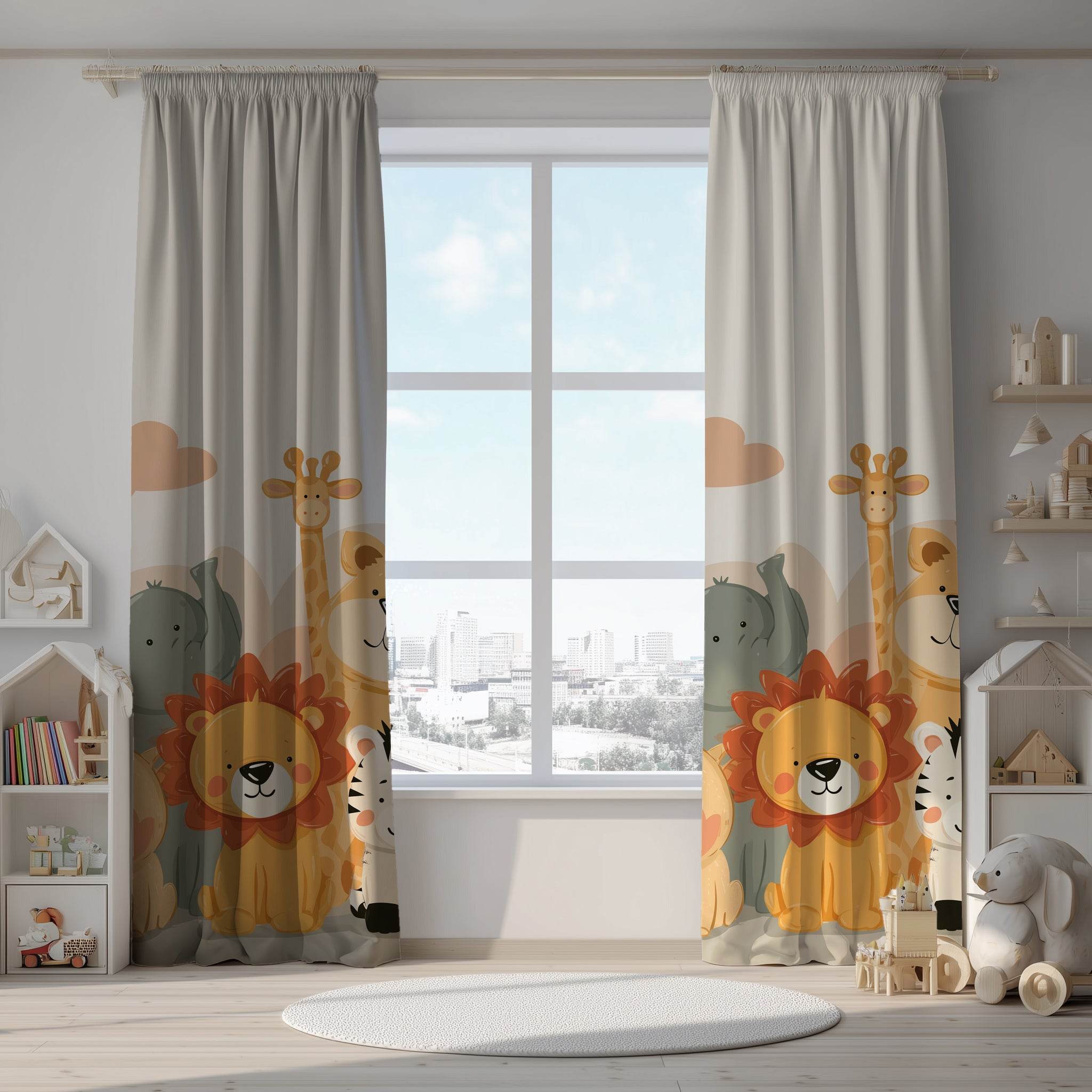 Whimsical Animal Print Window Curtain, Nursery Decor, Kids Room, Playroom, Jungle Theme, Gift - Home Decor -