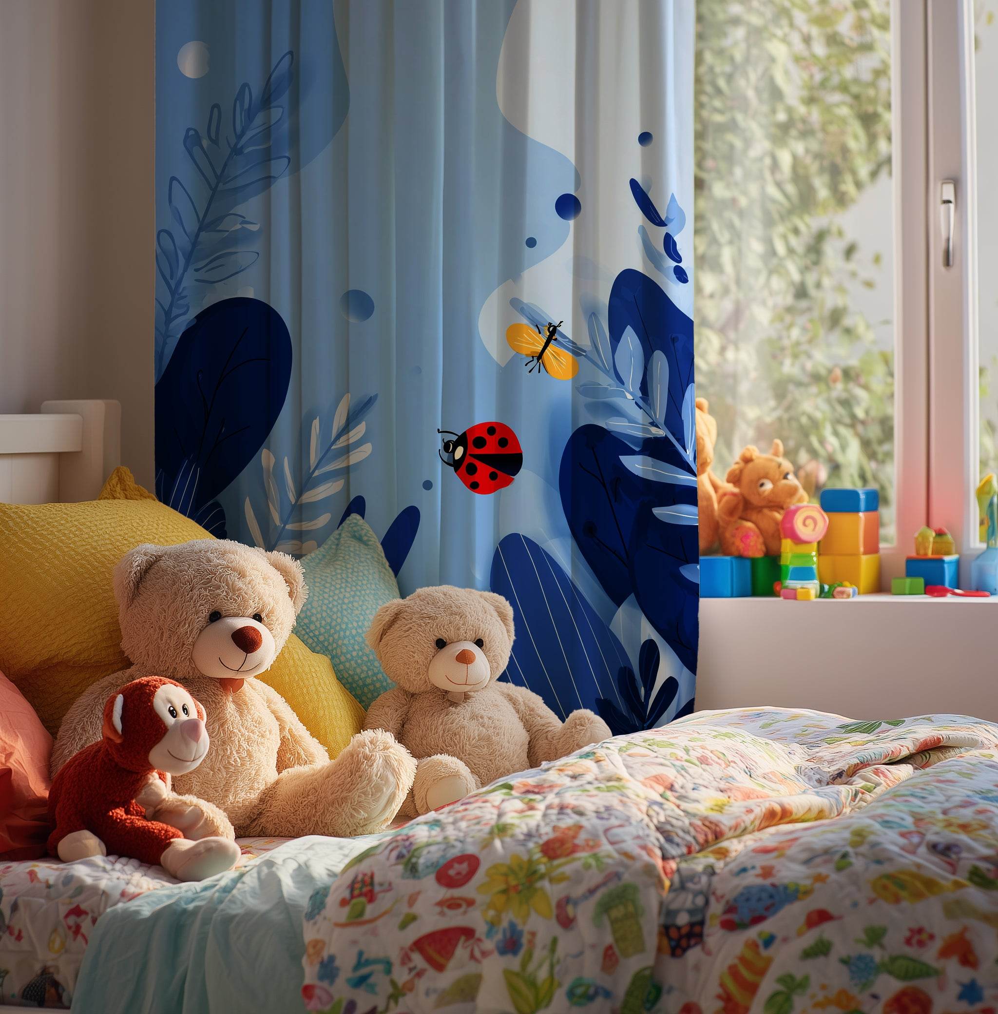Whimsical Animal-Themed Window Curtain for Playful Spaces, Kids Room Decor, Nursery Drapes, Colorful Light Filters, Cute Animal Print - Home Decor -