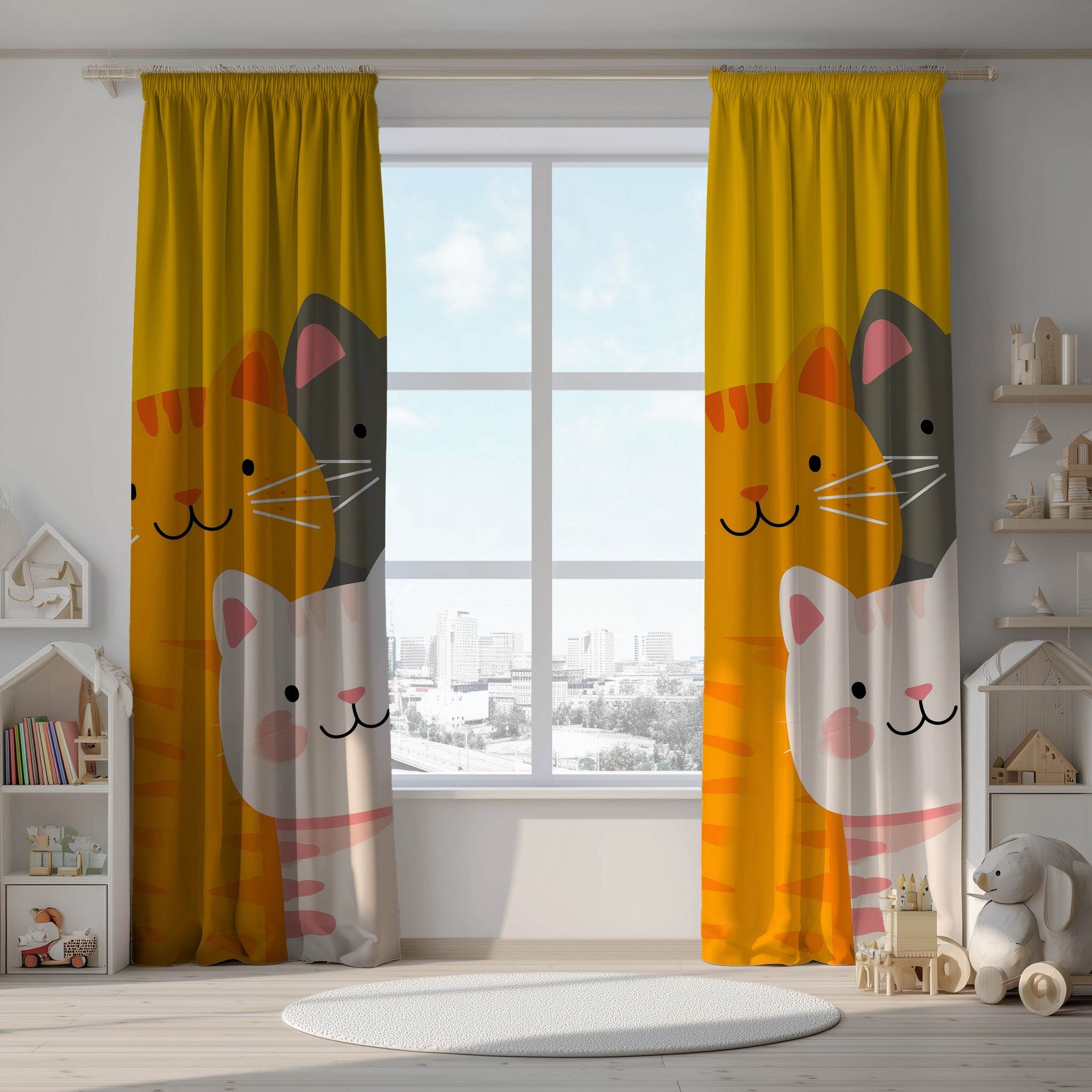 Whimsical Cat Window Curtain - Cute Cat Decor, Pet Lovers Gift, Animal-Themed Room, Bright Home Accessory, Kids' Room Decor - Home Decor -