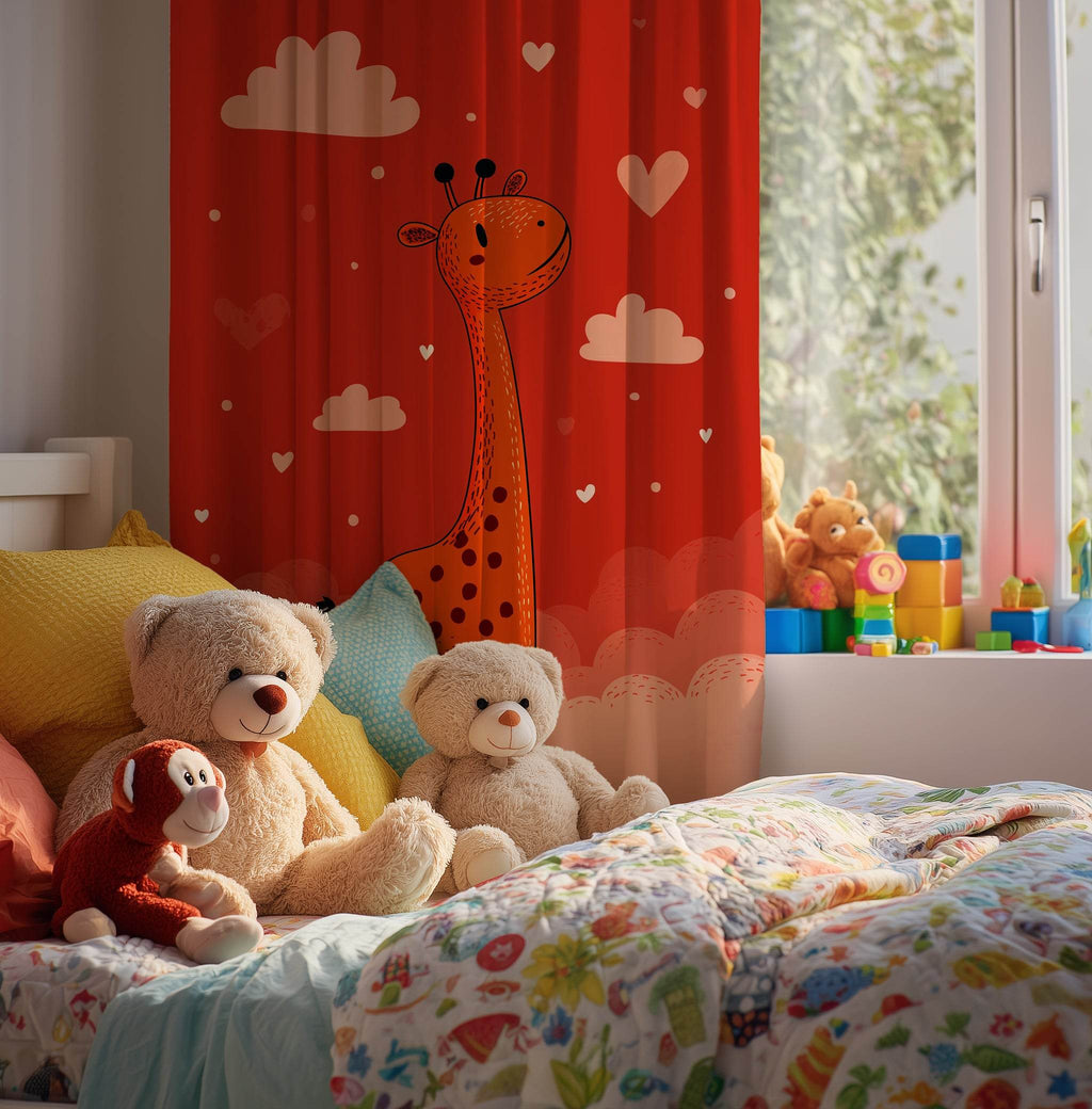 Whimsical Giraffe Window Curtain, Nursery Decor, Kids Room, Playful Home Decor, Gift for Baby Shower, Animal Theme Curtains - Home Decor -