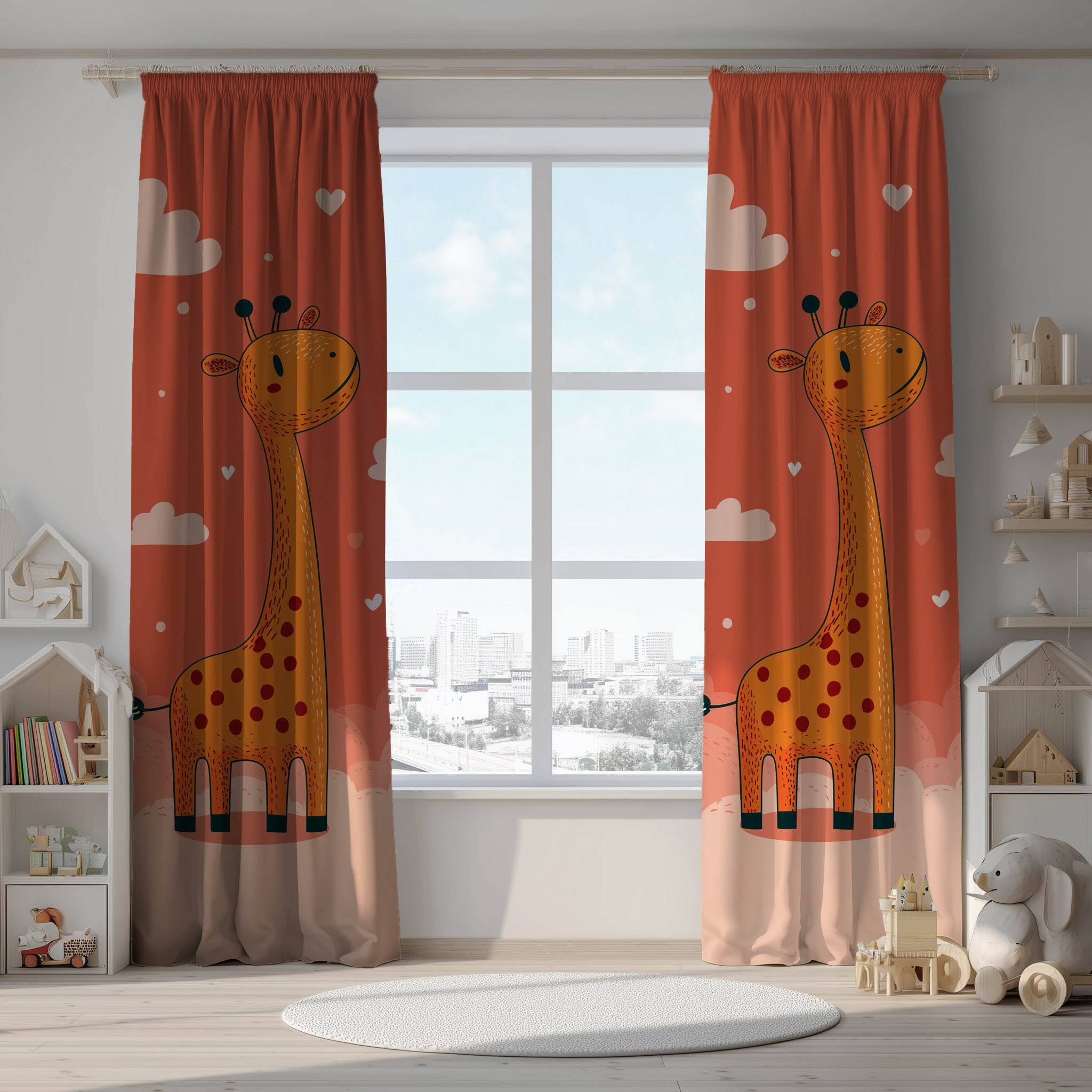 Whimsical Giraffe Window Curtain, Nursery Decor, Kids Room, Playful Home Decor, Gift for Baby Shower, Animal Theme Curtains - Home Decor -