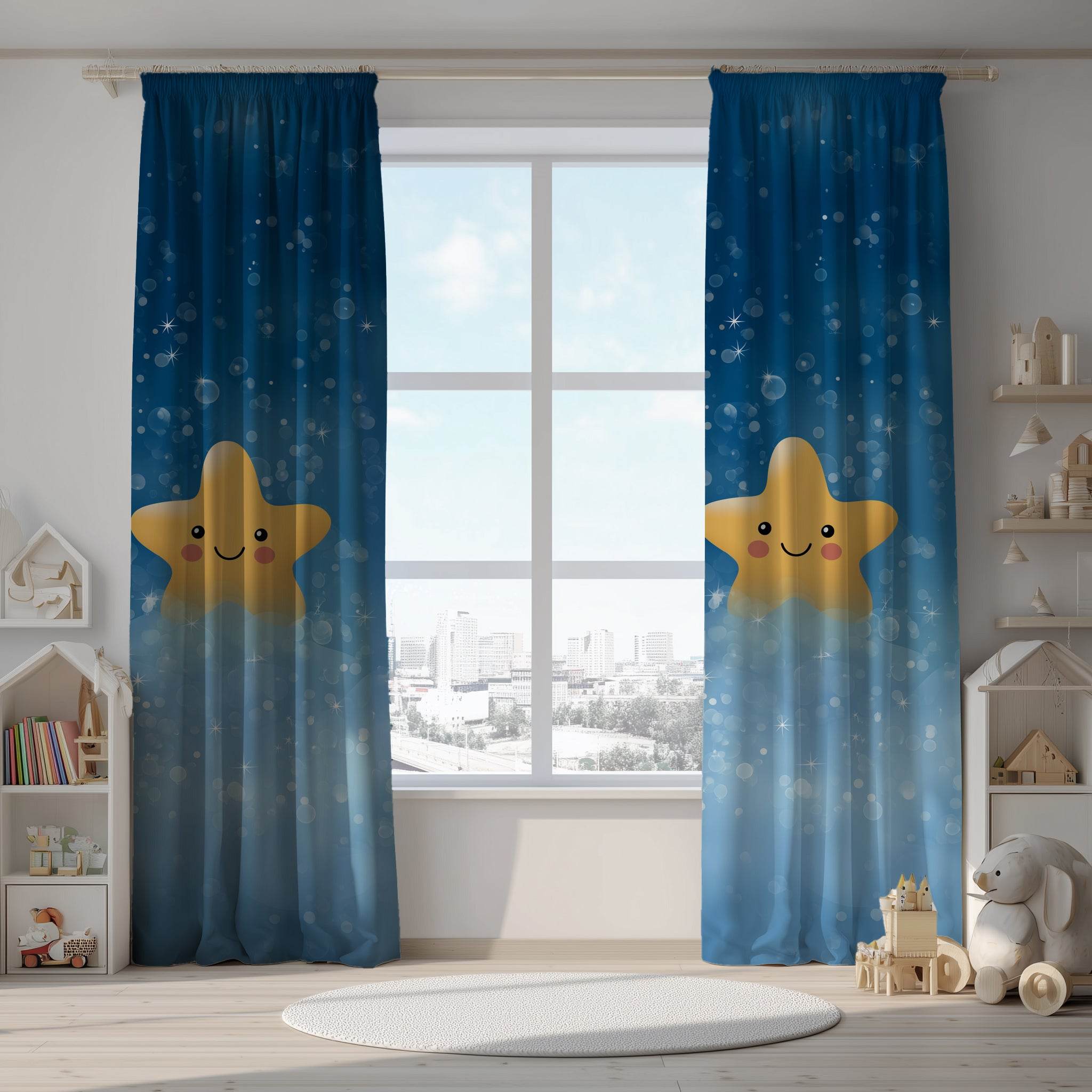 Whimsical Starry Window Curtain | Cute Star Pattern, Child's Room Decor, Nursery Window Treatment, Cozy Home Accent - Home Decor -