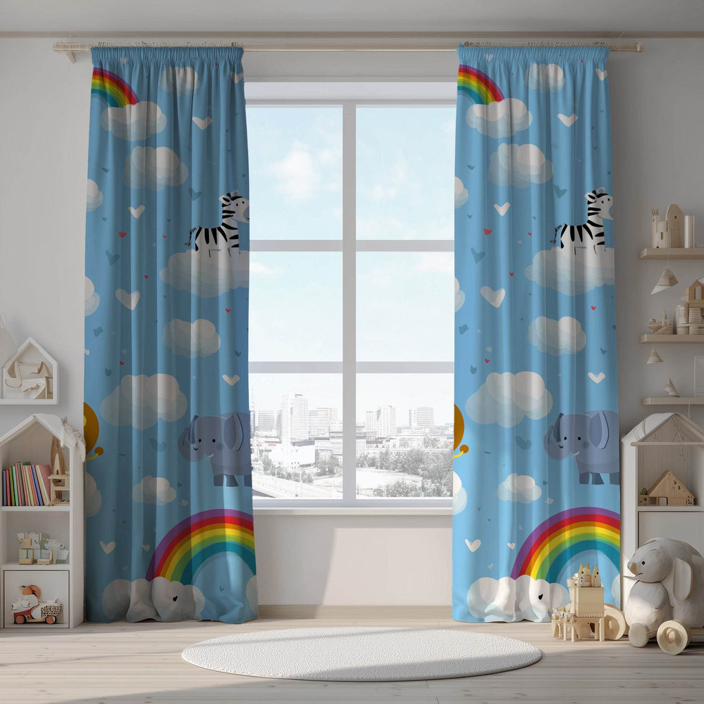 Whimsical Jungle Animal Window Curtain, Kids Room Decor, Nursery Window Treatment, Playful Rainbow Design, Fun Home Accessory - Home Decor -