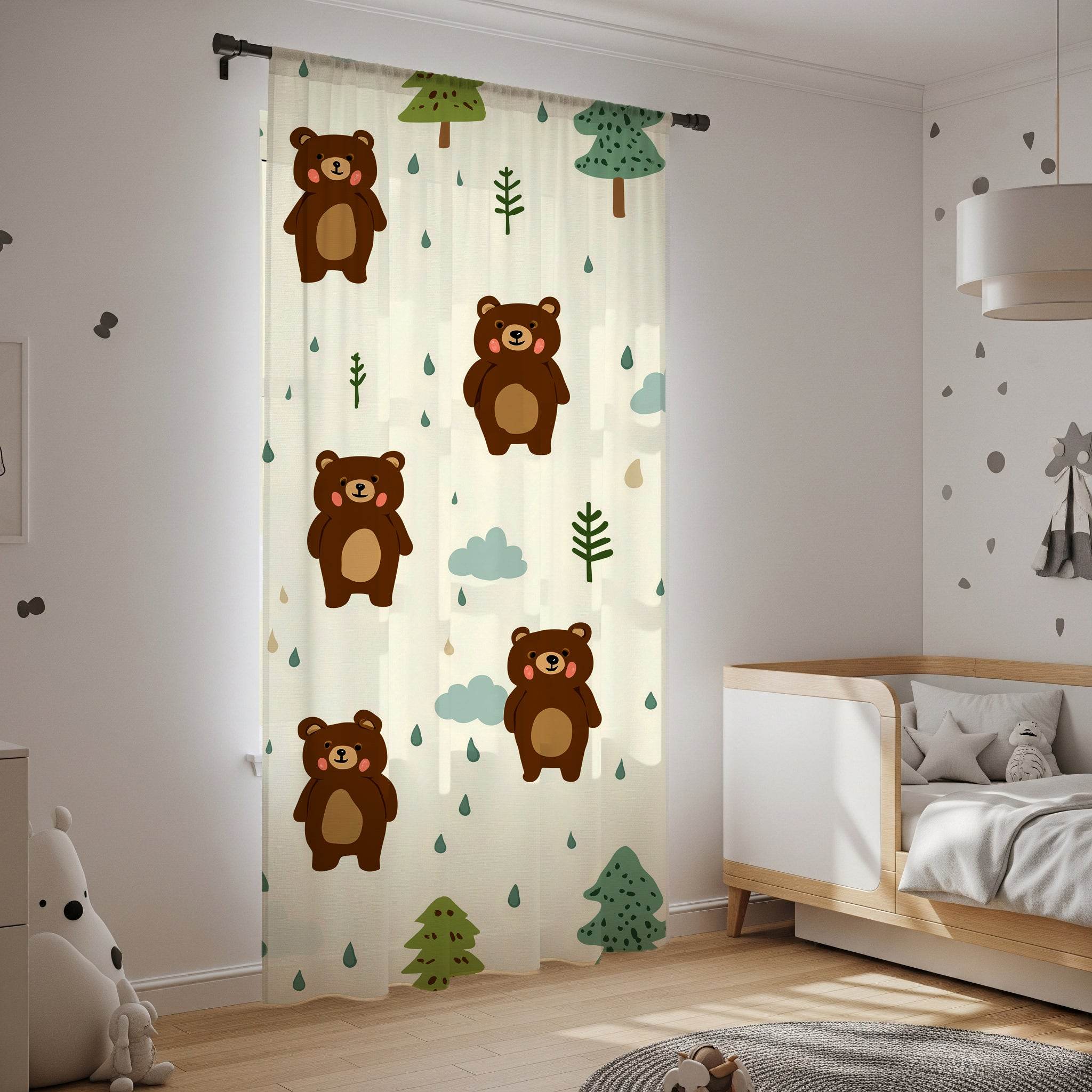 Cozy Woodland Bear Window Curtain | Cute Kids Room Decor, Nursery Drapes, Forest Theme, Animal Prints, Kid-Friendly - Home Decor -