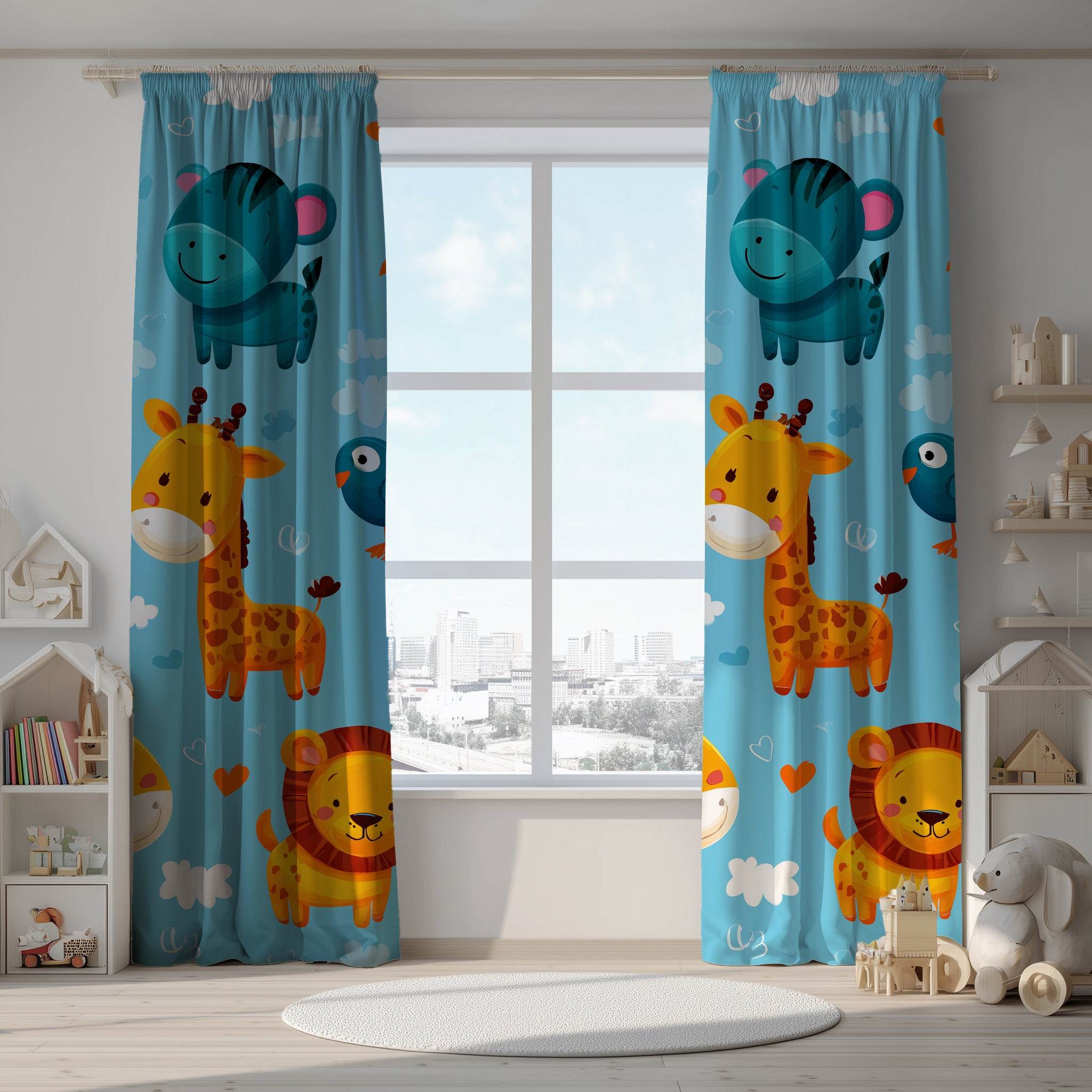 Colorful Animal-Themed Window Curtain, Kids Room Decor, Nursery Curtains, Playroom Decoration, Fun Jungle Design for Baby Showers - Home Decor -