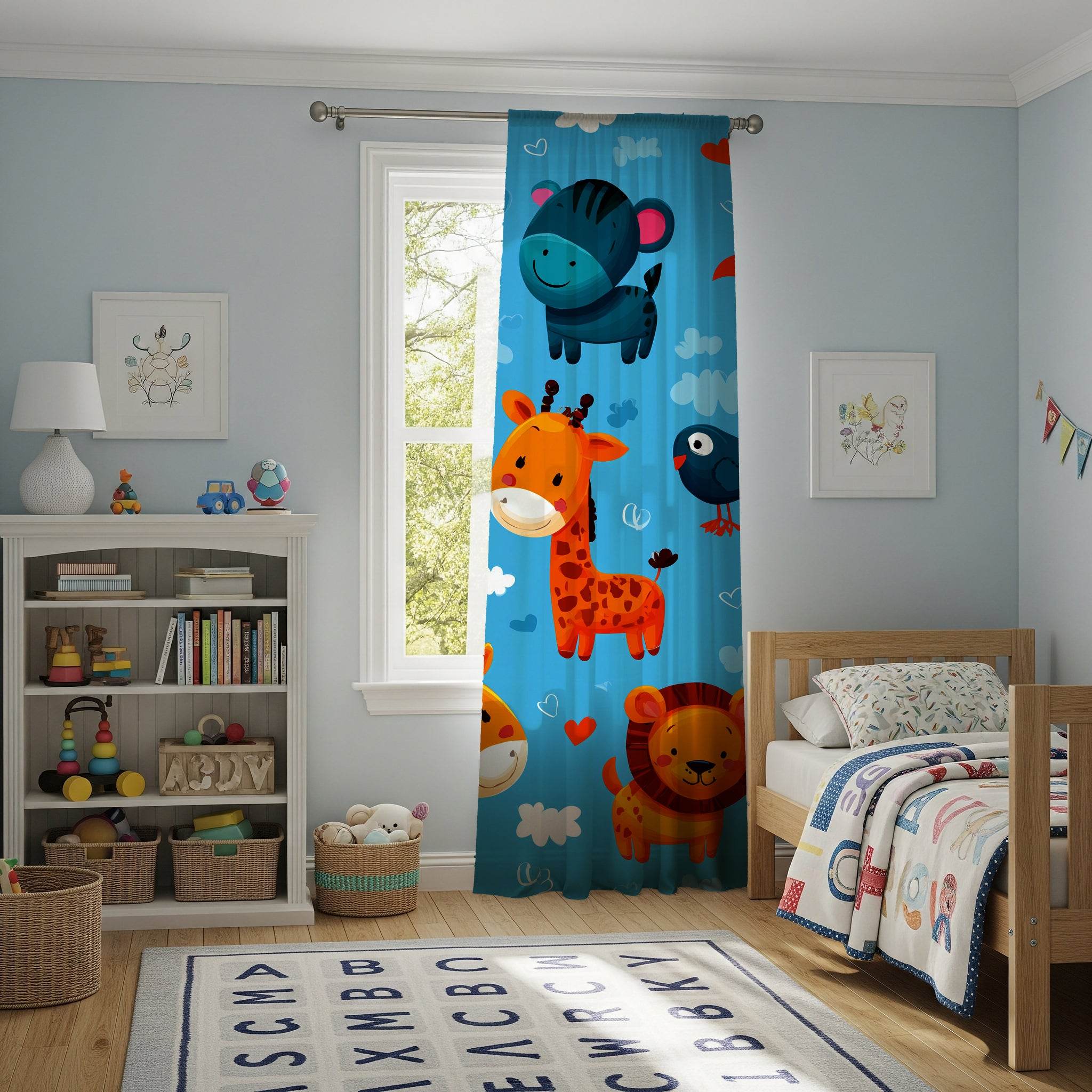 Colorful Animal-Themed Window Curtain, Kids Room Decor, Nursery Curtains, Playroom Decoration, Fun Jungle Design for Baby Showers - Home Decor -