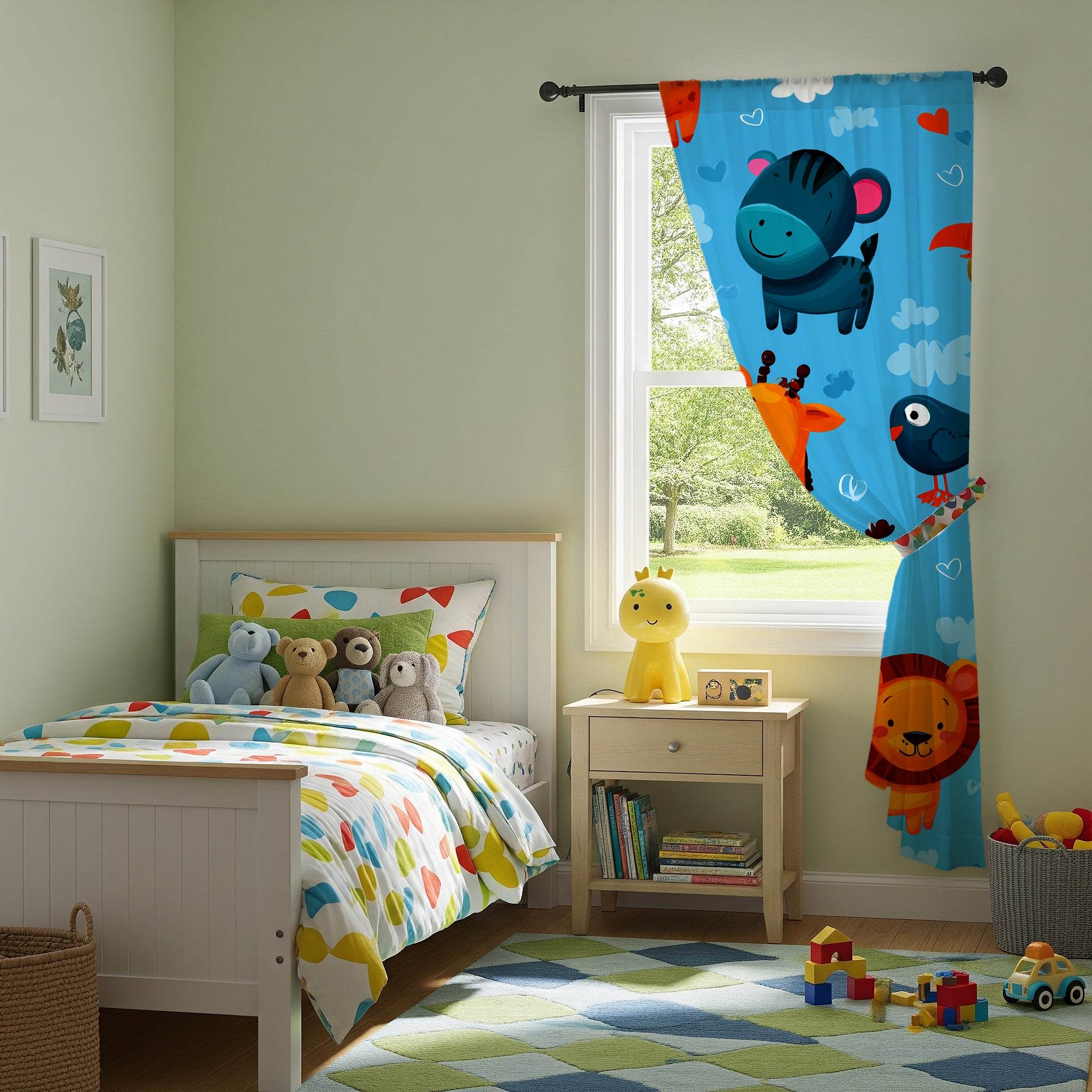 Colorful Animal-Themed Window Curtain, Kids Room Decor, Nursery Curtains, Playroom Decoration, Fun Jungle Design for Baby Showers - Home Decor -