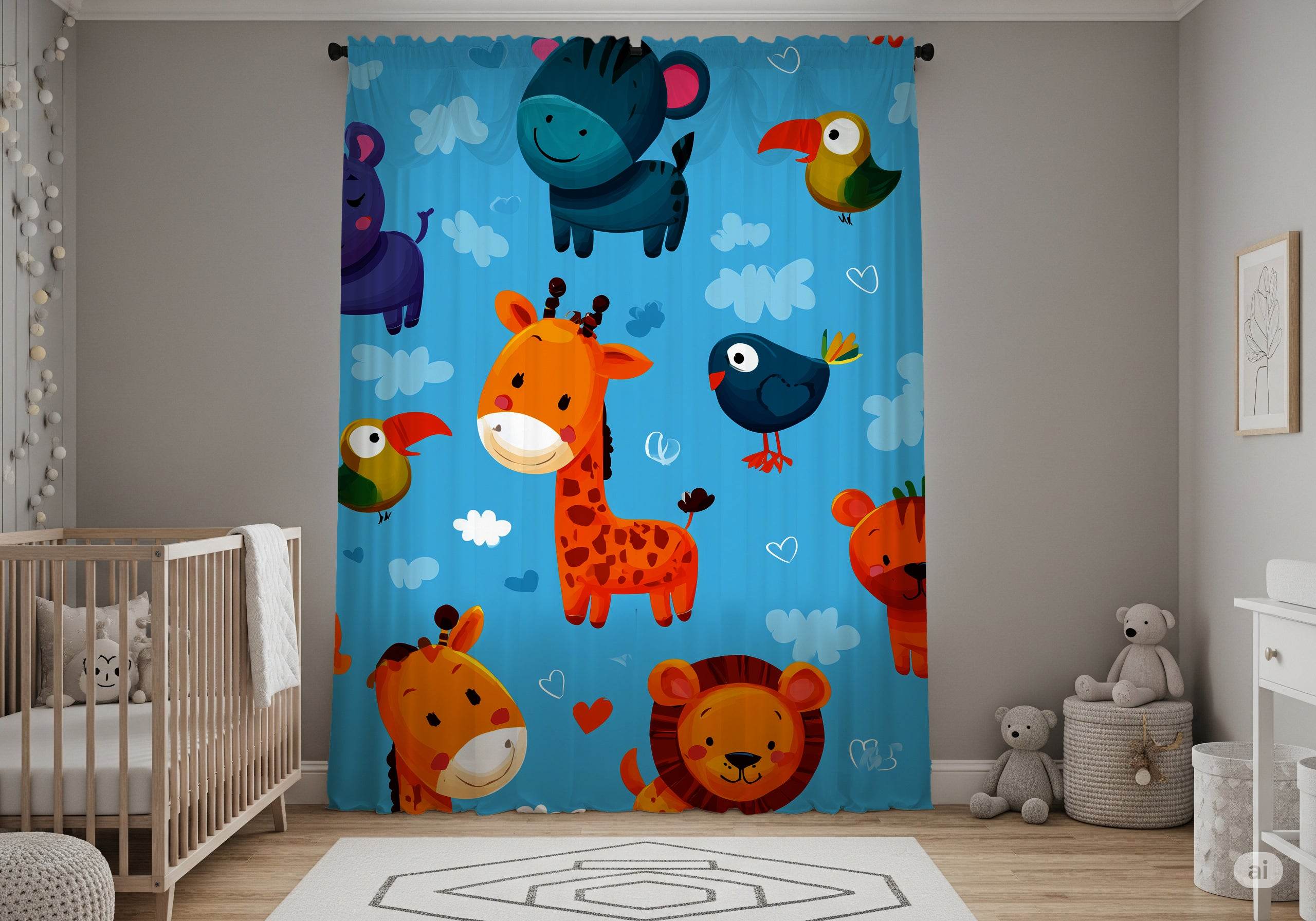 Colorful Animal-Themed Window Curtain, Kids Room Decor, Nursery Curtains, Playroom Decoration, Fun Jungle Design for Baby Showers - Home Decor -