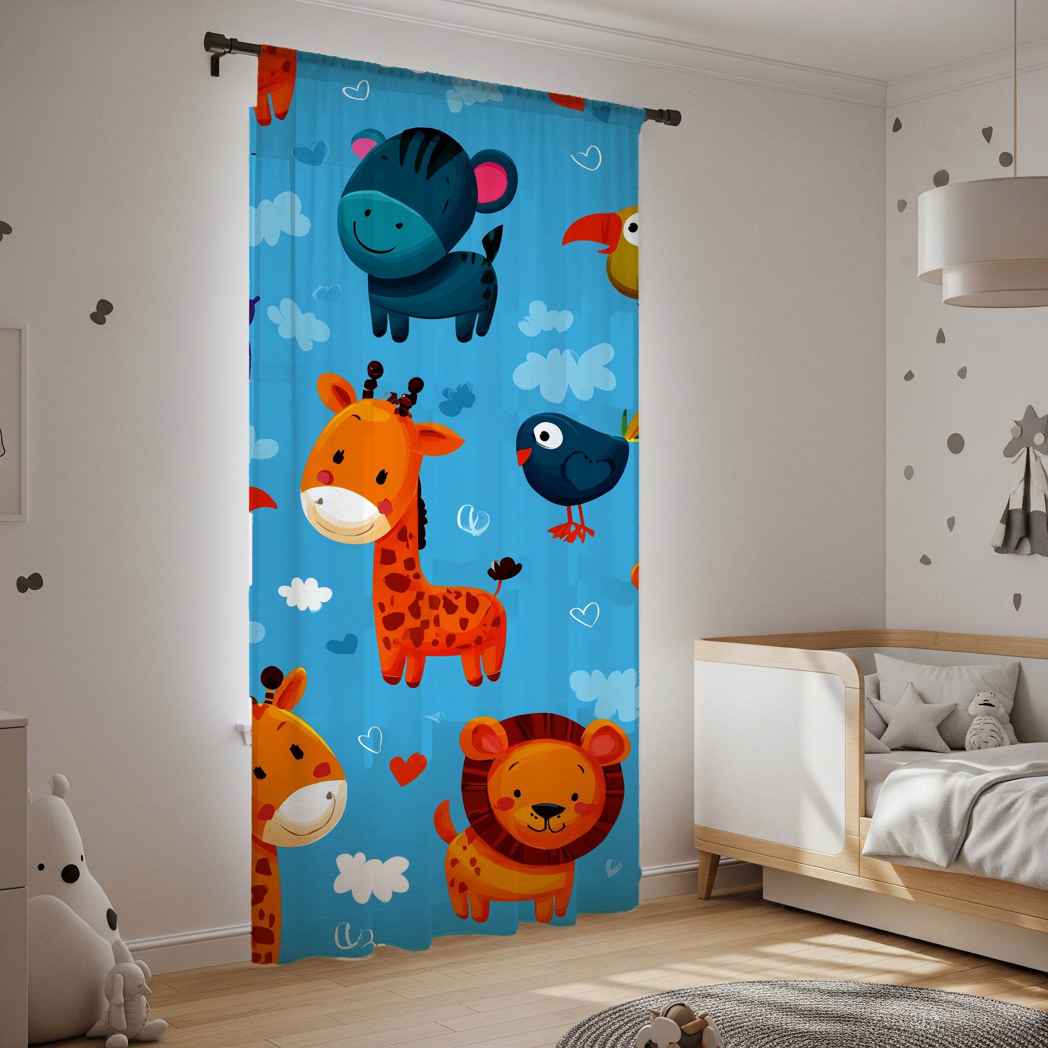 Colorful Animal-Themed Window Curtain, Kids Room Decor, Nursery Curtains, Playroom Decoration, Fun Jungle Design for Baby Showers - Home Decor -