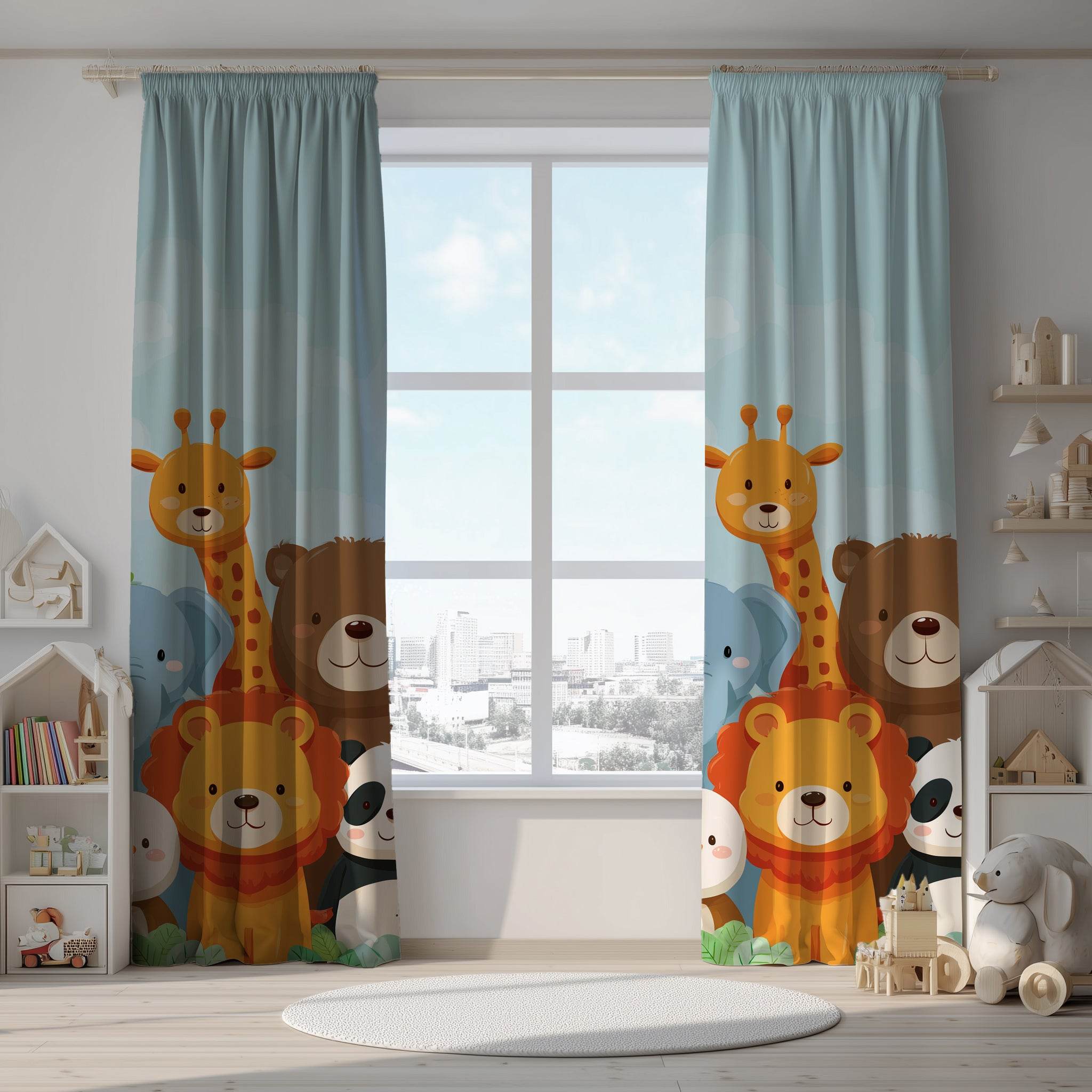 Whimsical Animal Window Curtain, Kids Room Decor, Nursery Drapes, Playroom Curtain, Animal Friends Design - Home Decor -