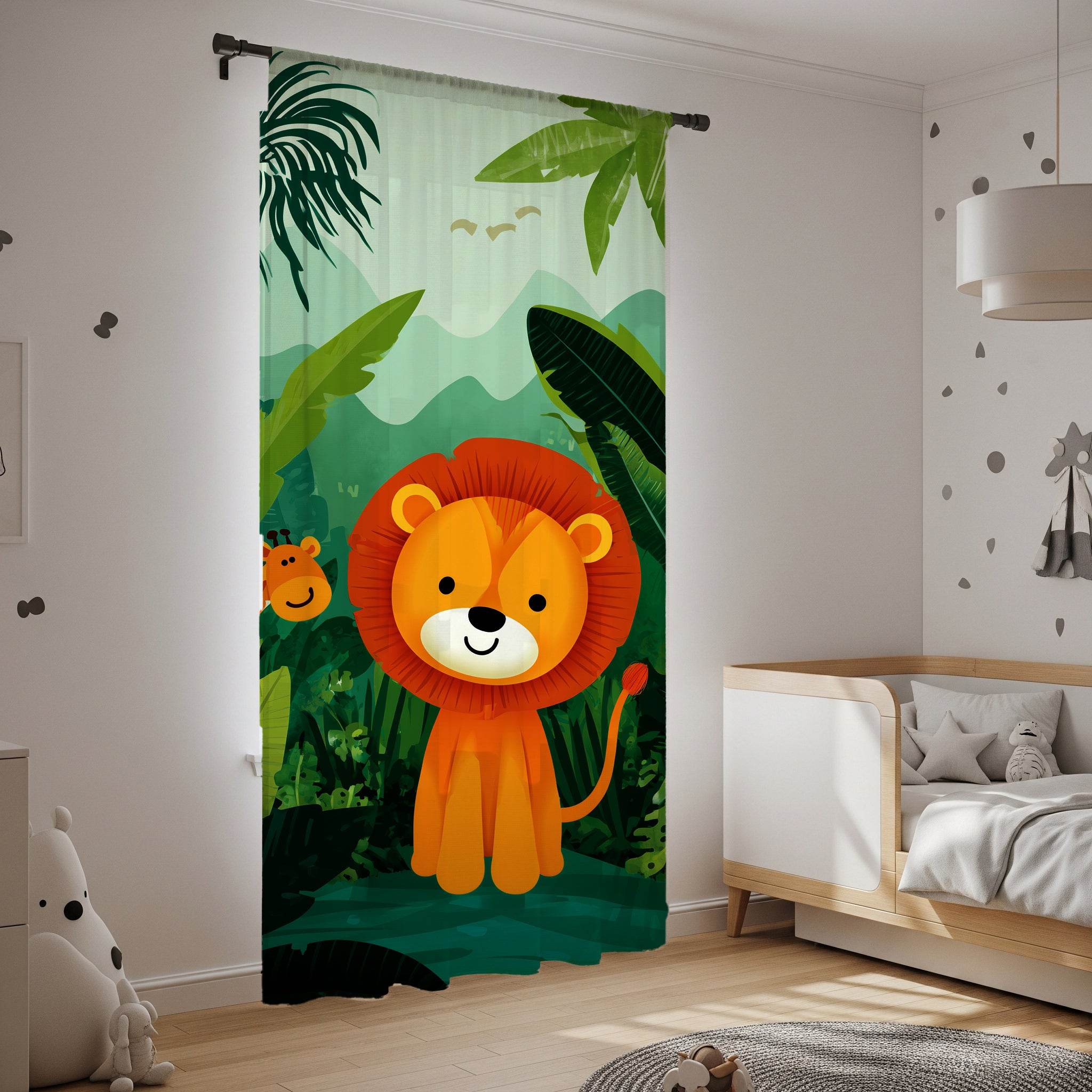 Jungle Animal Window Curtain, Kids Room Decor, Playful Lion Design, Nursery Drapes, Wildlife Theme - Home Decor -