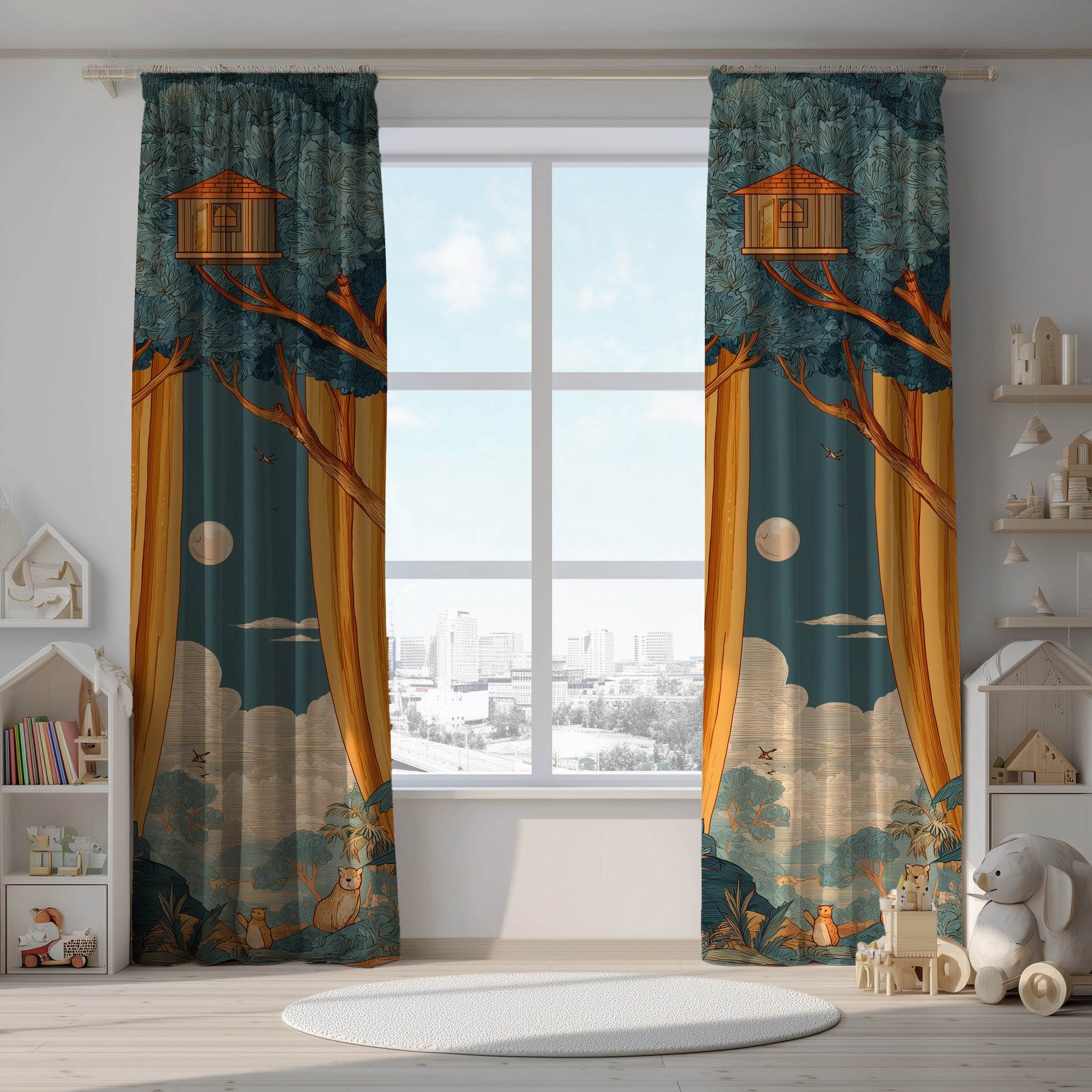 Whimsical Nature-Themed Window Curtain, Bohemian Home Decor, Living Room Canopy, Cozy Bedroom Drapes, Unique Gift Idea, Home Decor Accents - Home Decor -