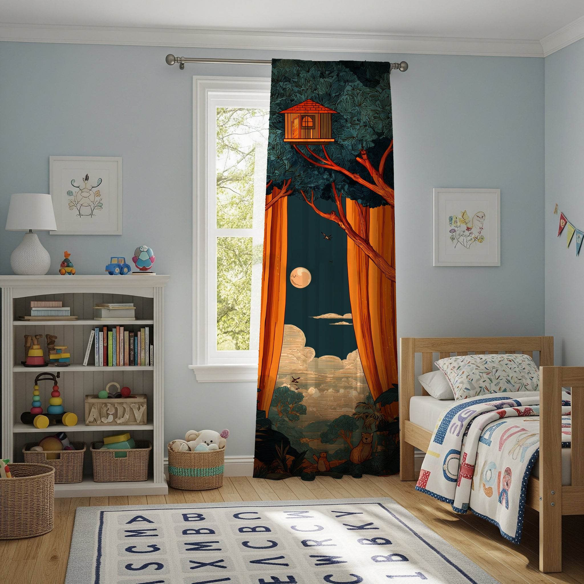Whimsical Nature-Themed Window Curtain, Bohemian Home Decor, Living Room Canopy, Cozy Bedroom Drapes, Unique Gift Idea, Home Decor Accents - Home Decor -