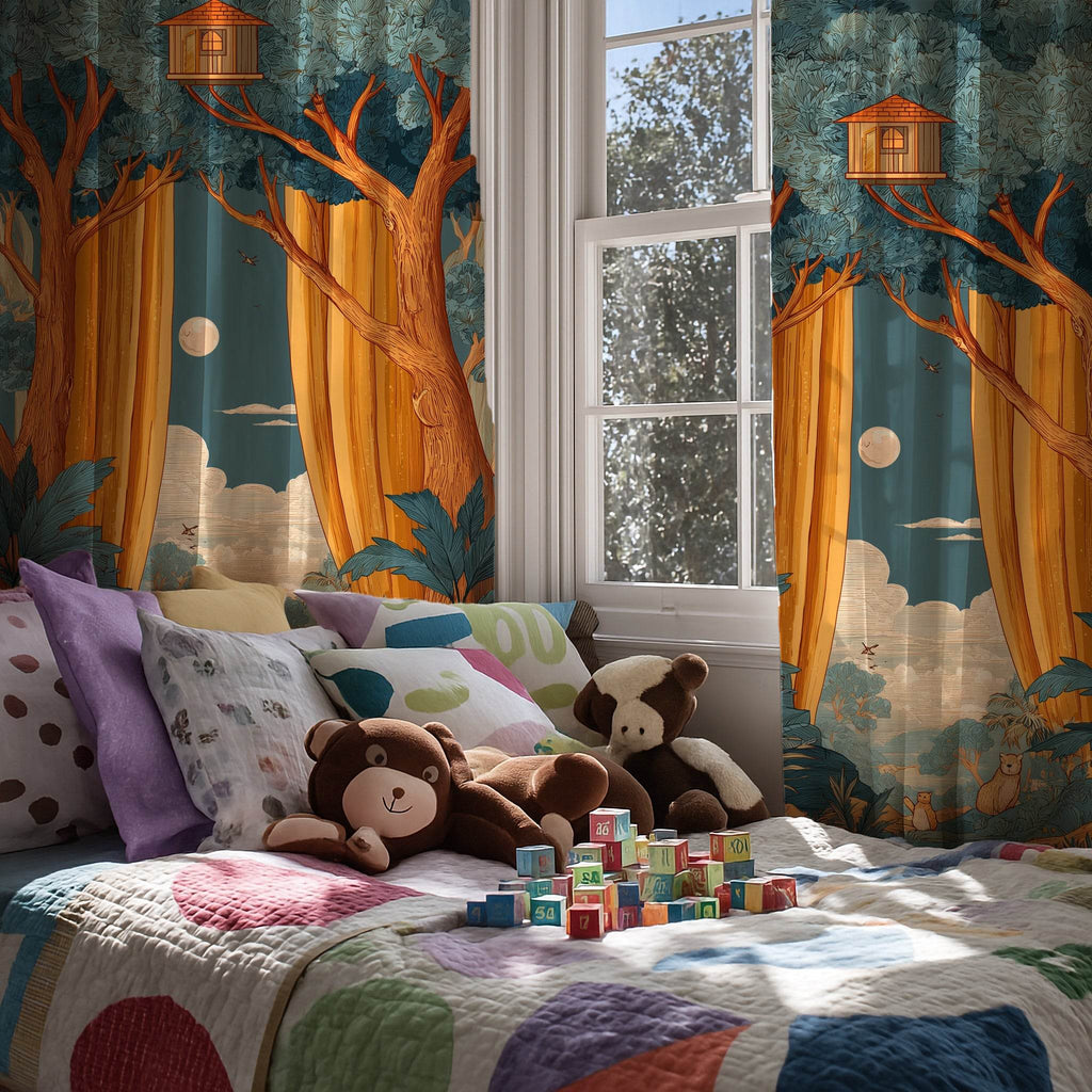 Whimsical Nature-Themed Window Curtain, Bohemian Home Decor, Living Room Canopy, Cozy Bedroom Drapes, Unique Gift Idea, Home Decor Accents - Home Decor -