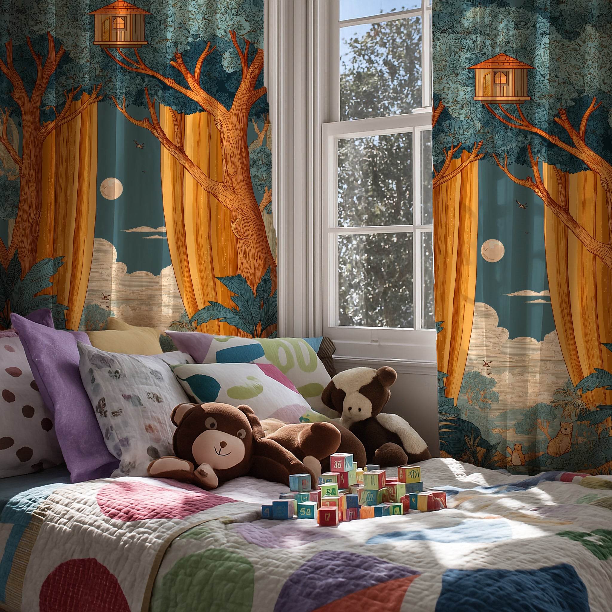 Whimsical Nature-Themed Window Curtain, Bohemian Home Decor, Living Room Canopy, Cozy Bedroom Drapes, Unique Gift Idea, Home Decor Accents - Home Decor -