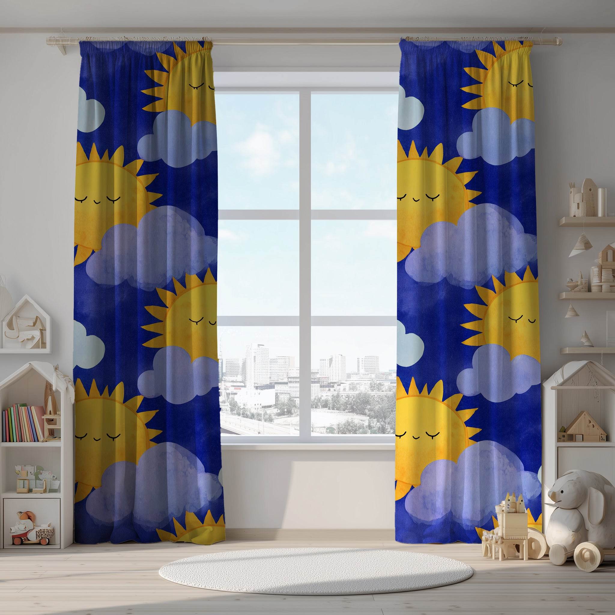 Sunny Sky Window Curtain, Bright Cheerful Decor, Kids Room, Nursery, Playroom, Summer Vibes, Whimsical Home Accent - Home Decor -